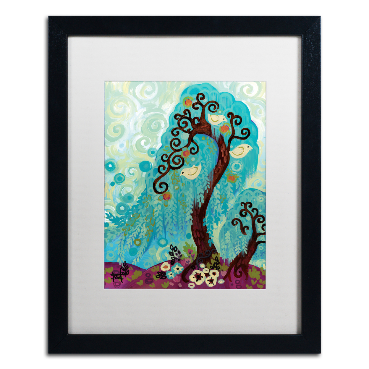 Natasha Wescoat 'Spritely Blue Willows' Black Wooden Framed Art 18 X 22 Inches