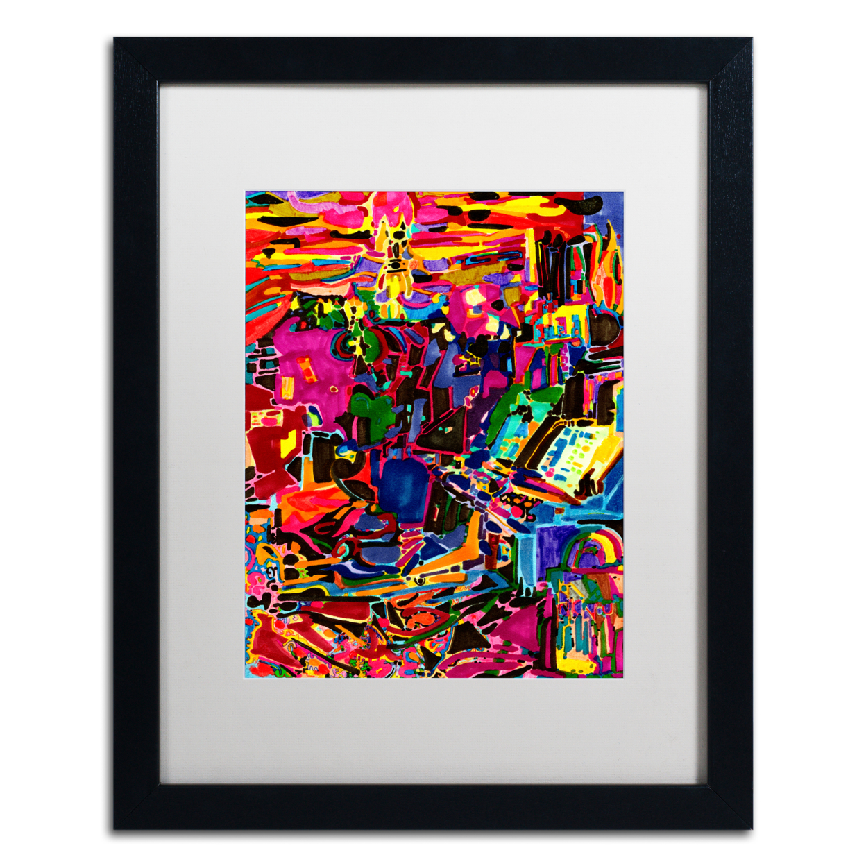Josh Byer 'Fire In The Arcade' Black Wooden Framed Art 18 X 22 Inches