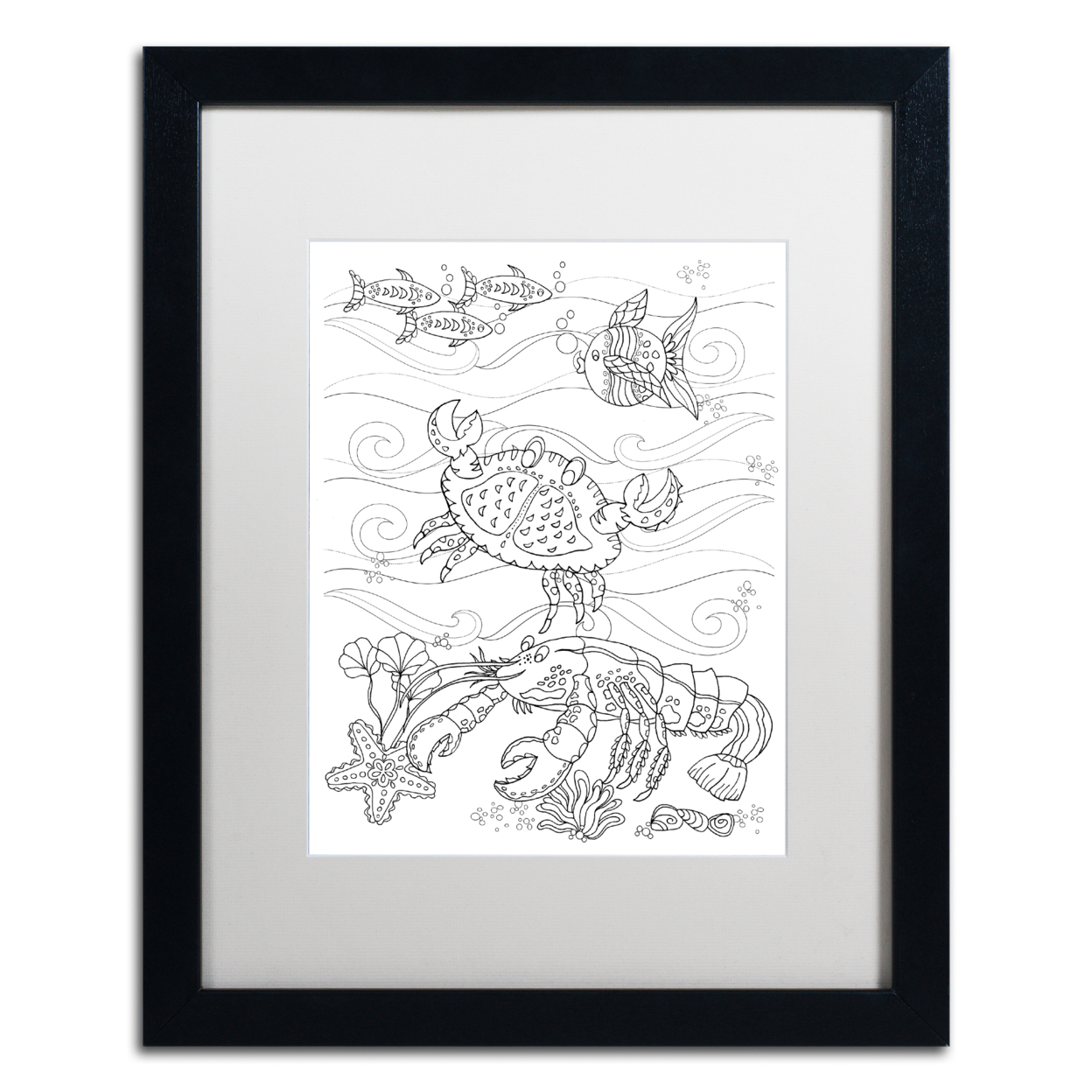 Lisa Powell Braun 'Crab And Lobster' Black Wooden Framed Art 18 X 22 Inches