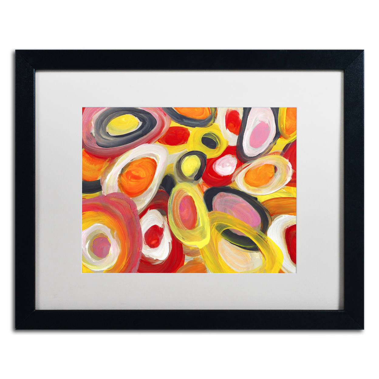 Amy Vangsgard 'Colorful Abstract Circles 2' Black Wooden Framed Art 18 X 22 Inches
