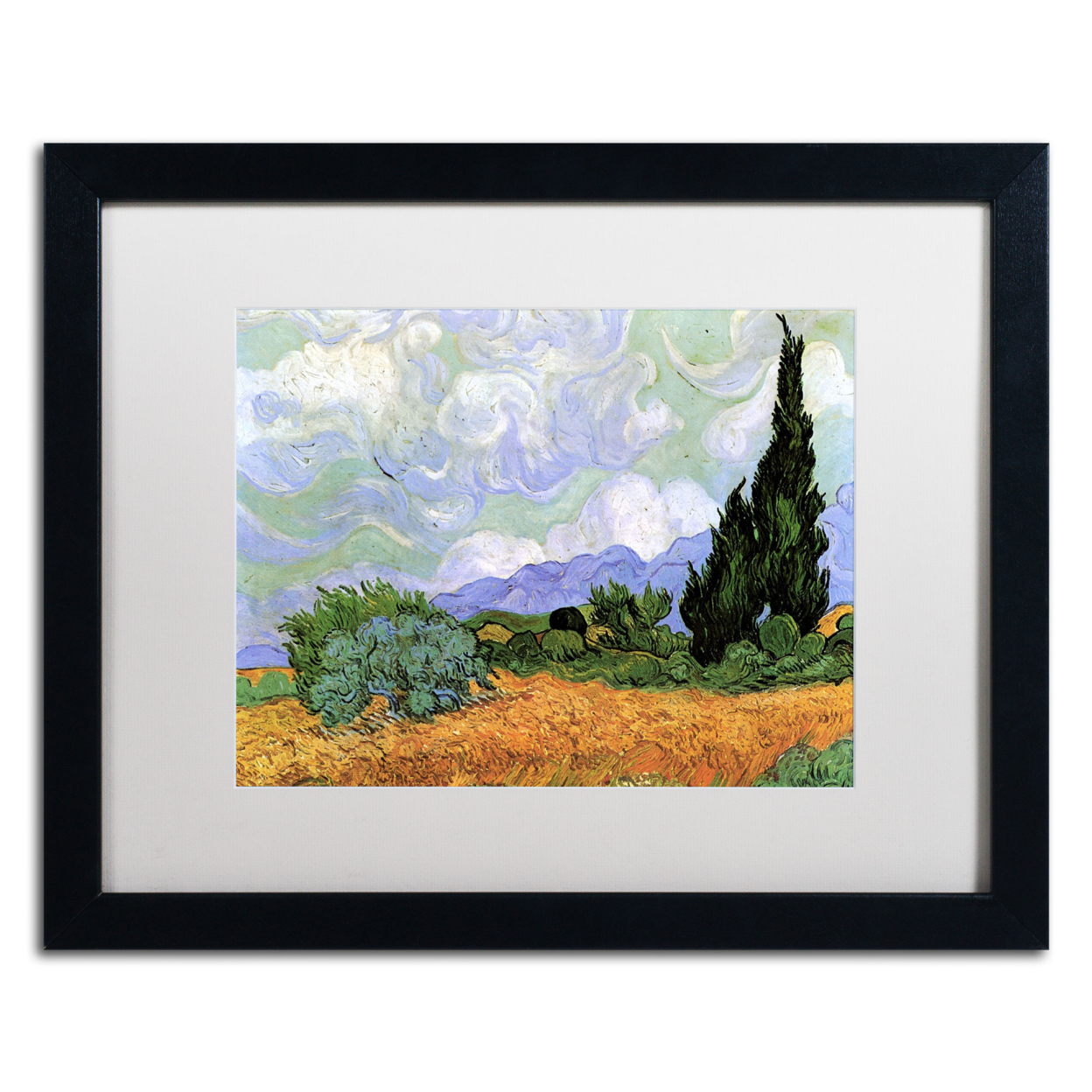 Vincent Van Gogh 'Wheatfield With Cypresses 1889' Black Wooden Framed Art 18 X 22 Inches