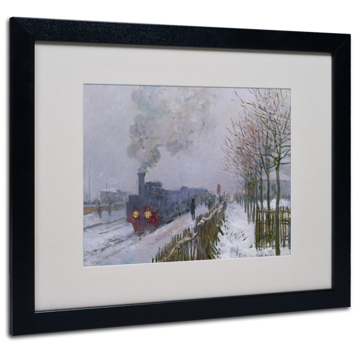 Claude Monet 'Train In The Snow' Black Wooden Framed Art 18 X 22 Inches