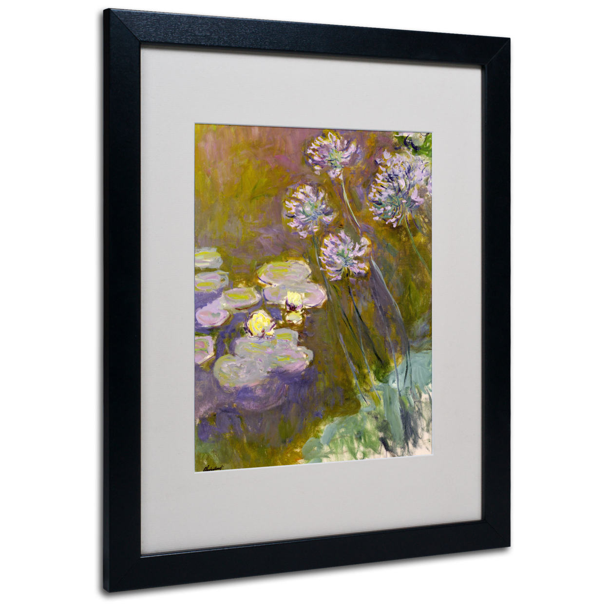 Claude Monet 'Waterlilies And Agapanthus' Black Wooden Framed Art 18 X 22 Inches