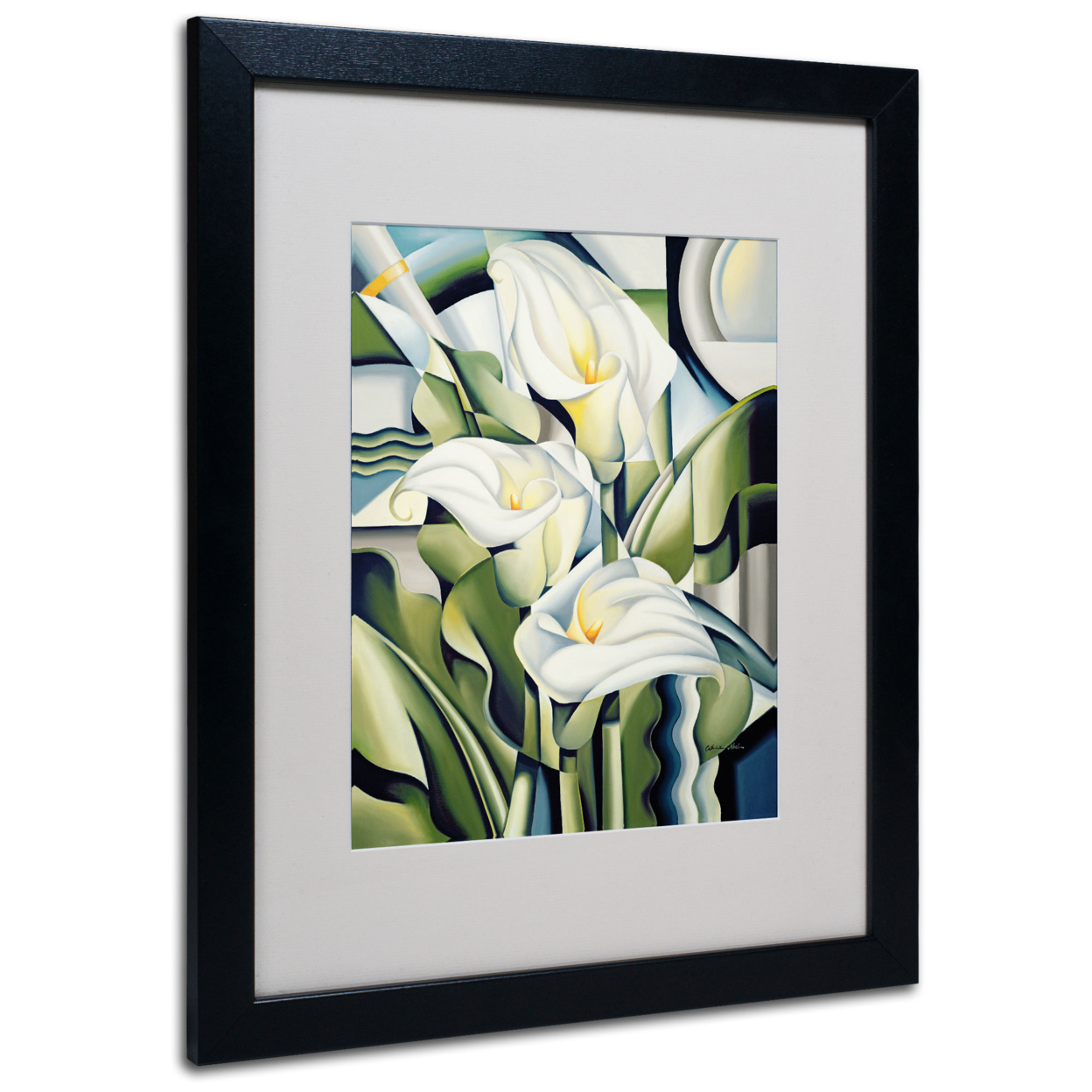 Catherine Abel 'Cubist Lilies' 2002 Black Wooden Framed Art 18 X 22 Inches