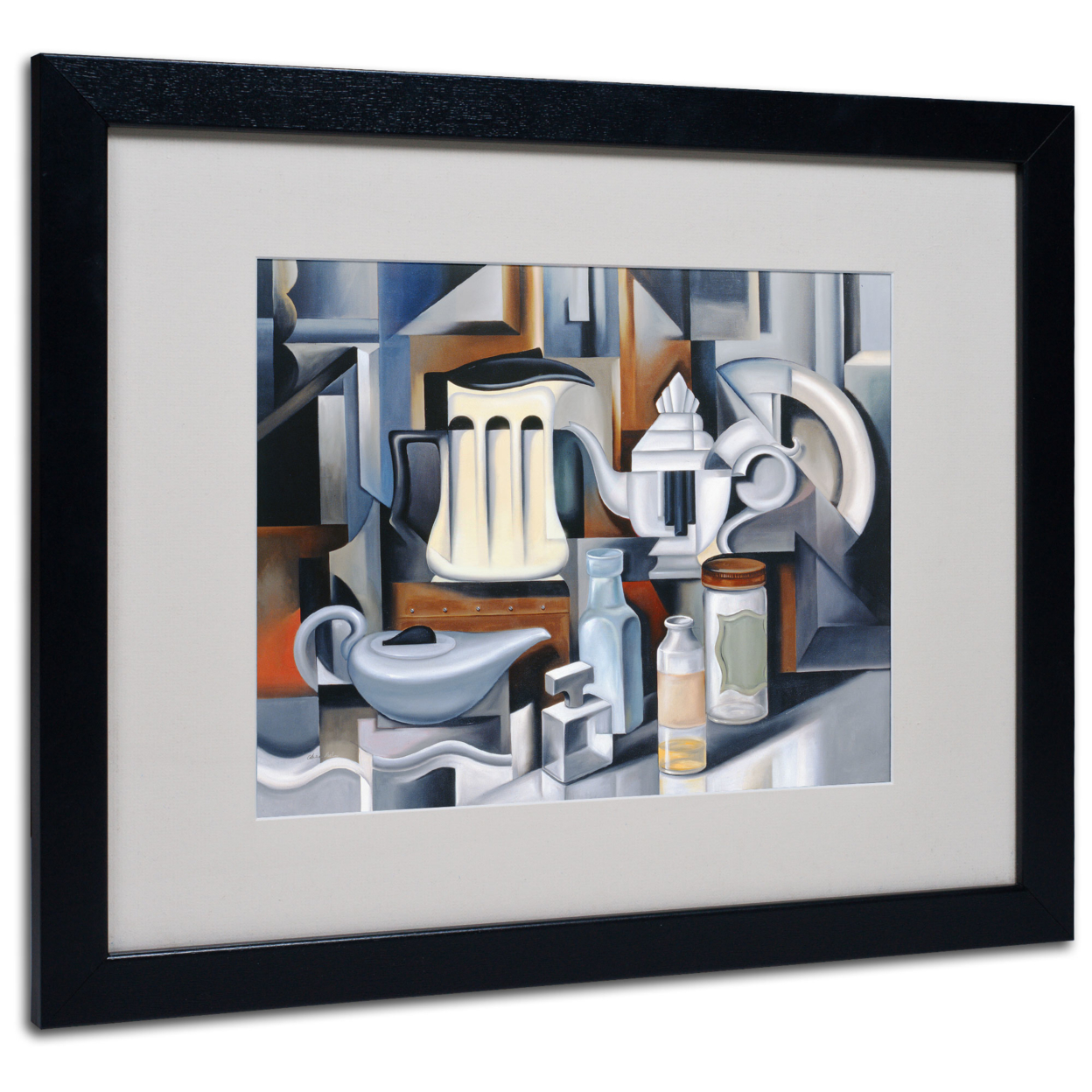 Catherine Abel 'Still Life With Teapots' Black Wooden Framed Art 18 X 22 Inches