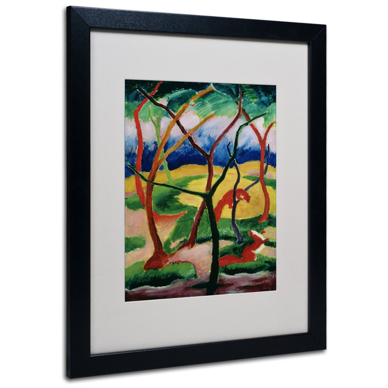 Franz Marc 'Weasels Playing 1911' Black Wooden Framed Art 18 X 22 Inches