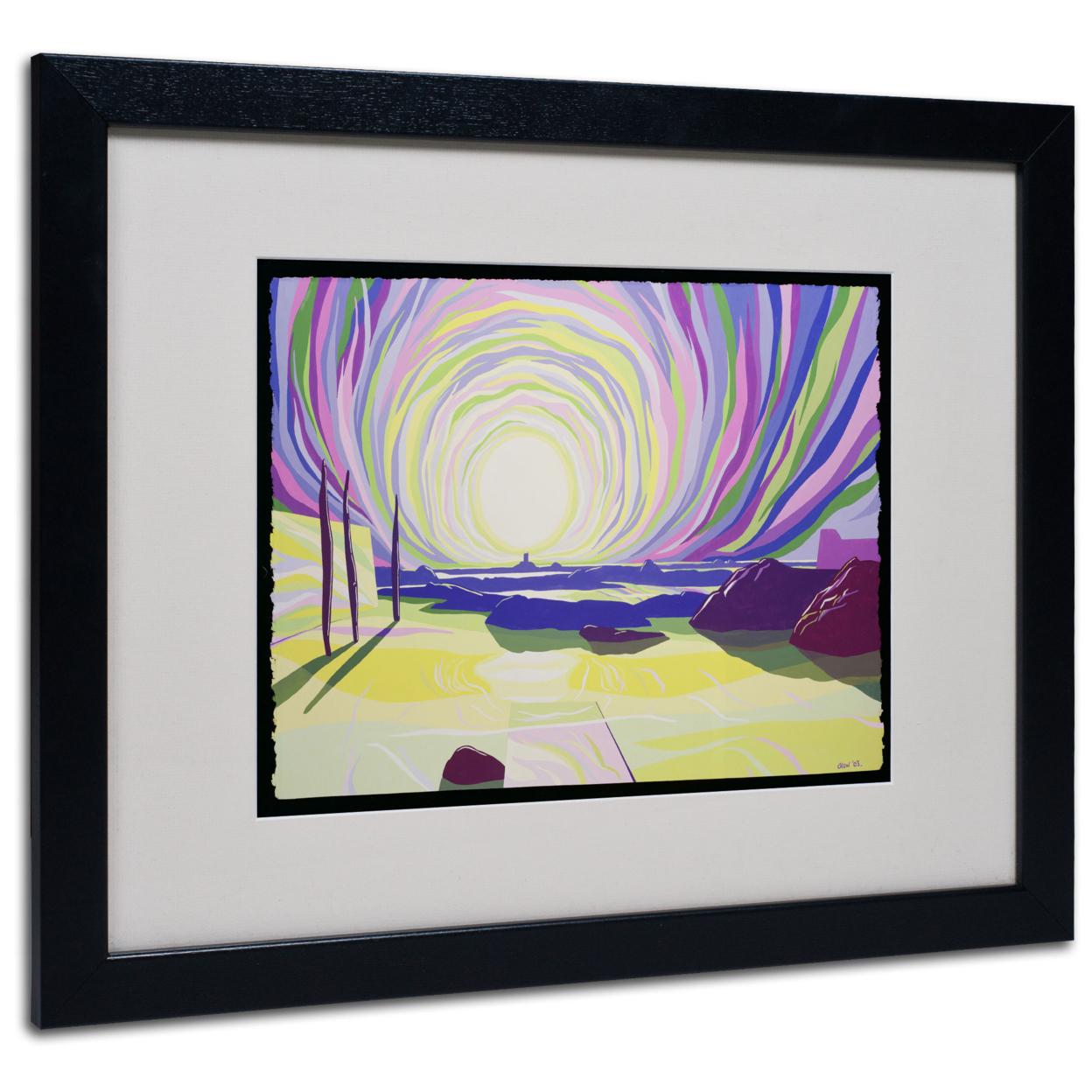 Derek Crow 'Whirling Sunrise La Rocque' Black Wooden Framed Art 18 X 22 Inches
