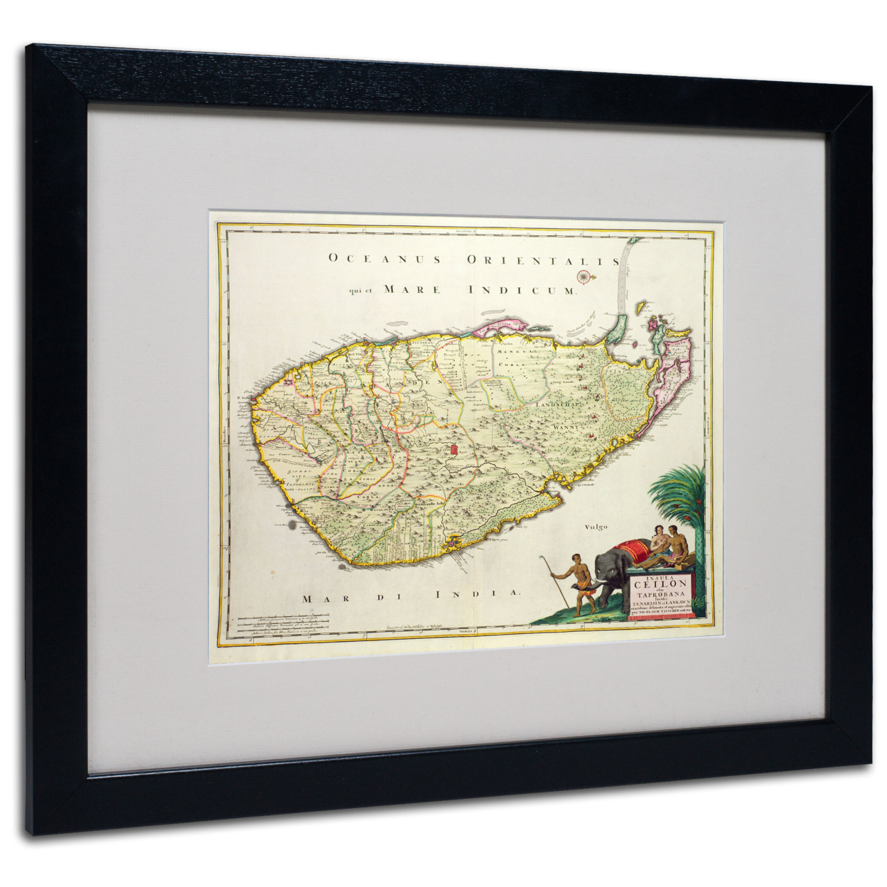 Nicolas Visscher 'Map Of Ceylon 1626' Black Wooden Framed Art 18 X 22 Inches
