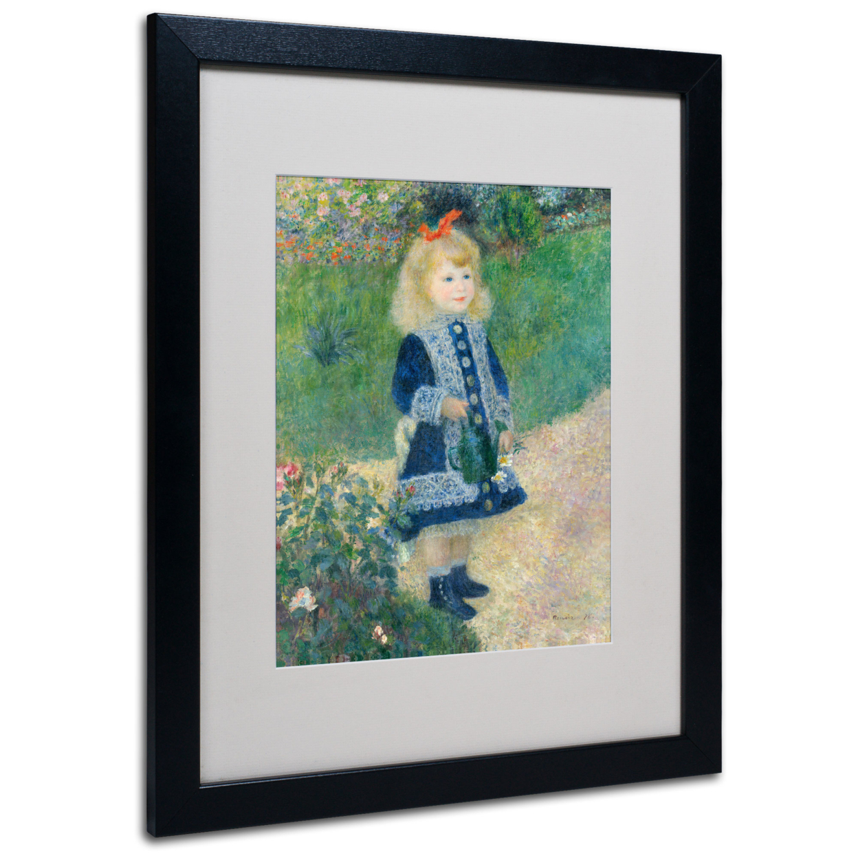 Pierre Renoir 'A Girl With A Watering Can' Black Wooden Framed Art 18 X 22 Inches