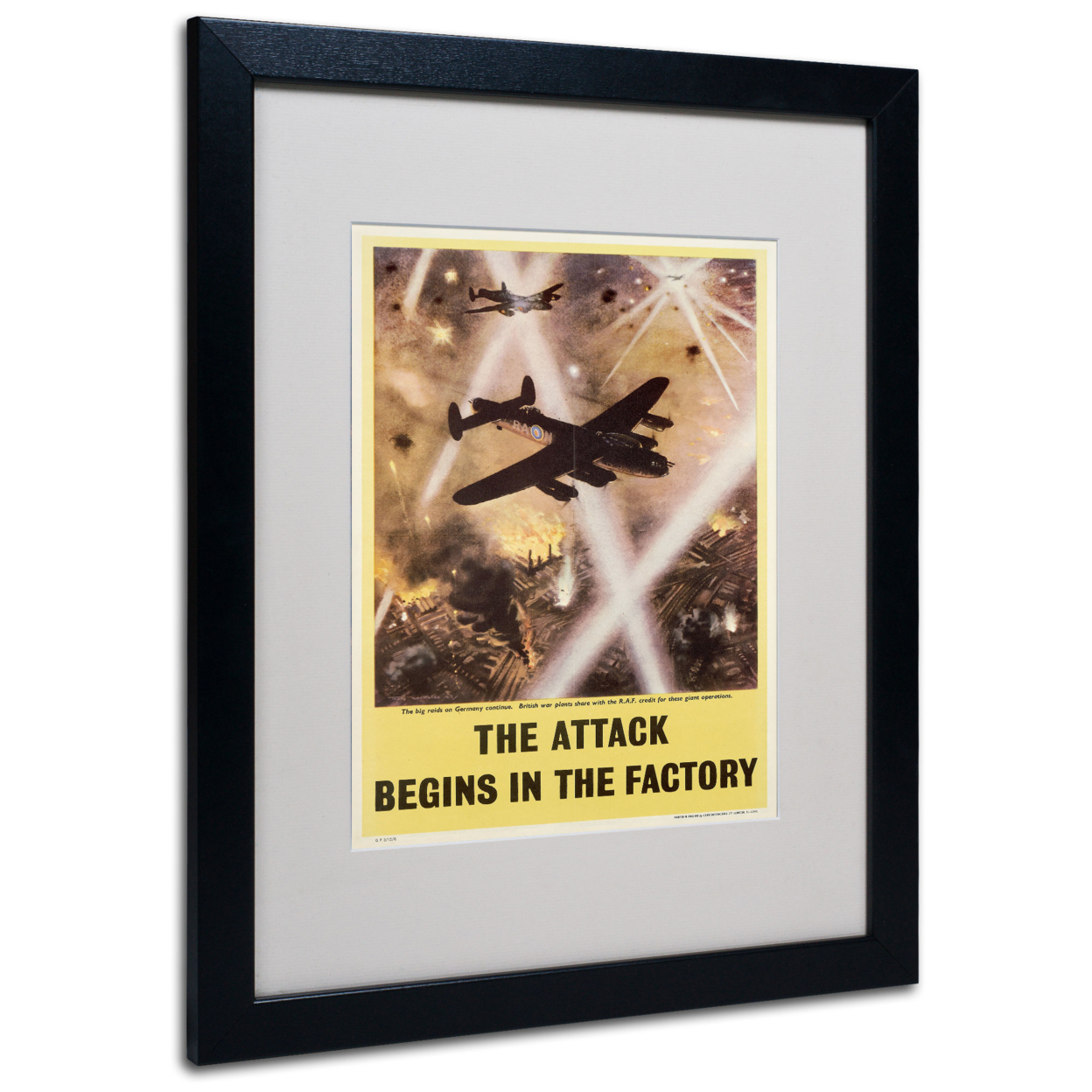 Attack Begins In Factory Propaganda' Black Wooden Framed Art 18 X 22 Inches