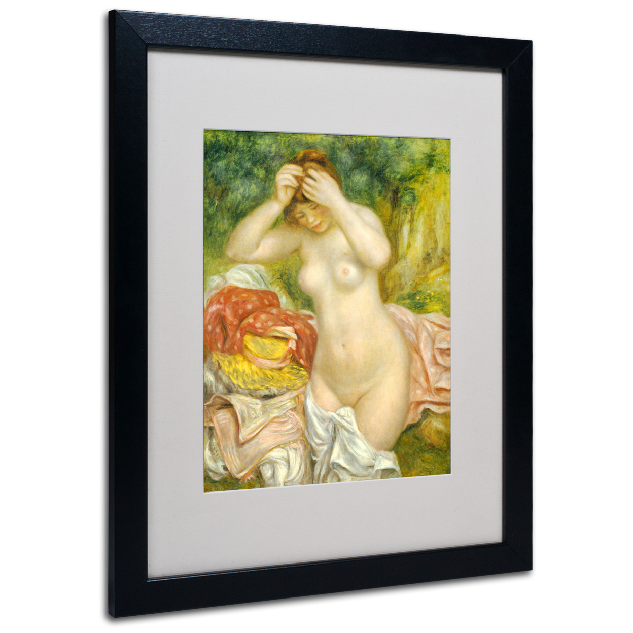 Pierre Renoir 'Bather Arranging Her Hair' Black Wooden Framed Art 18 X 22 Inches