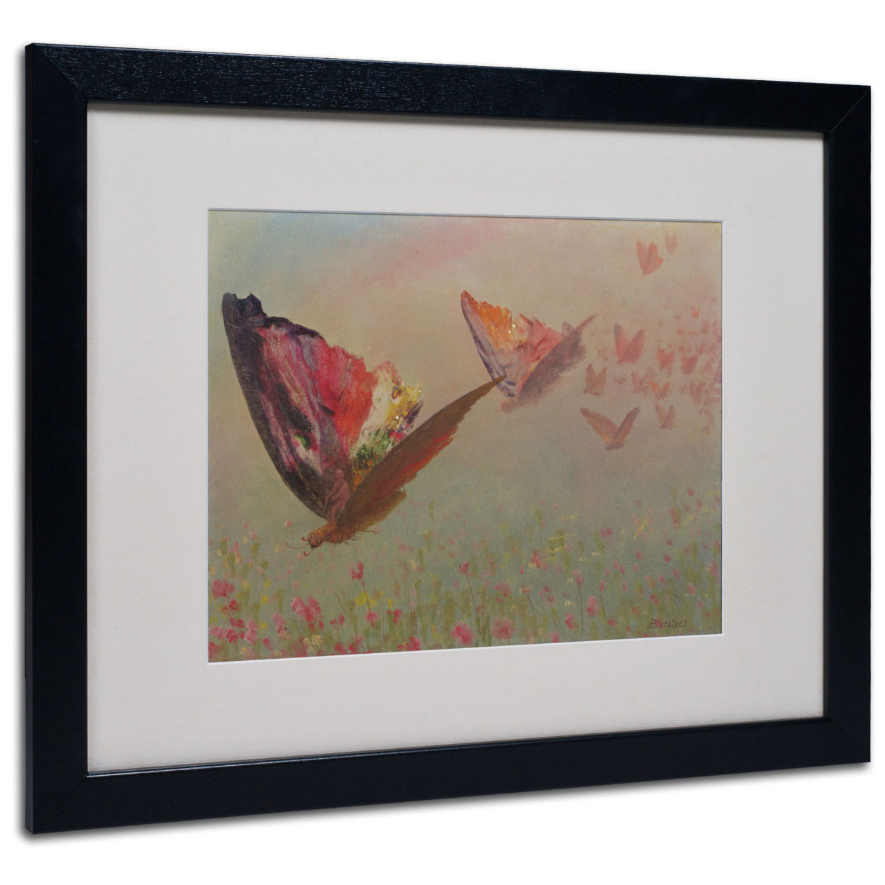 Albert Bierstadt 'Butterflies With Riders' Black Wooden Framed Art 18 X 22 Inches