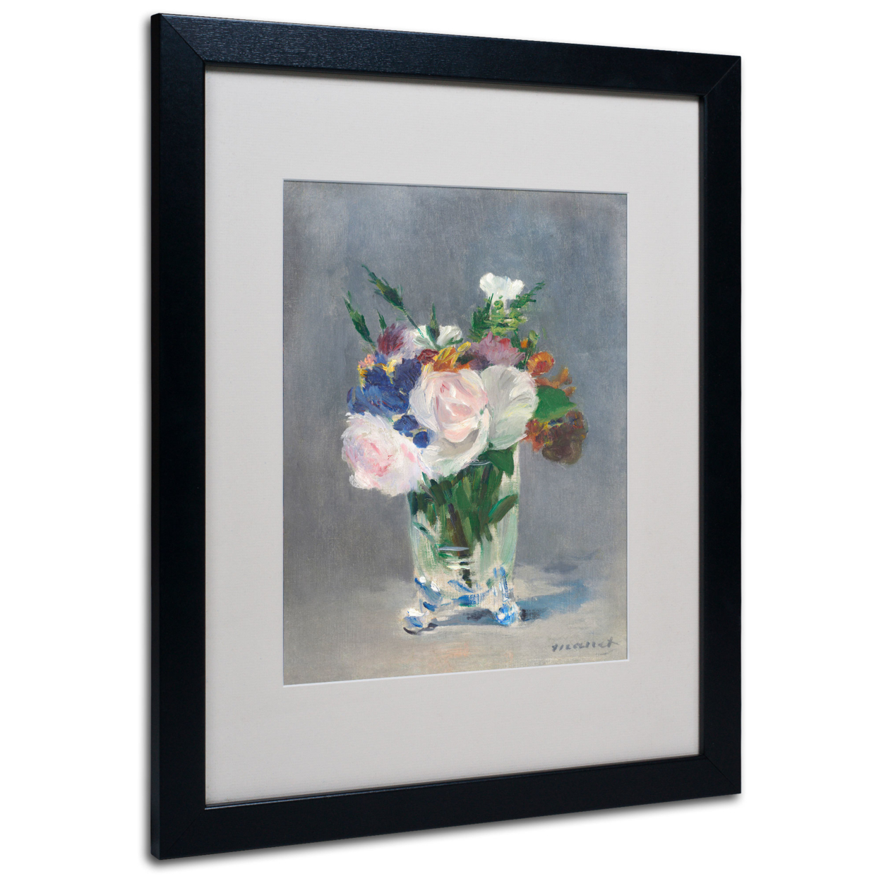 Edouard Manet 'Flowers In A Crystal Vase' Black Wooden Framed Art 18 X 22 Inches