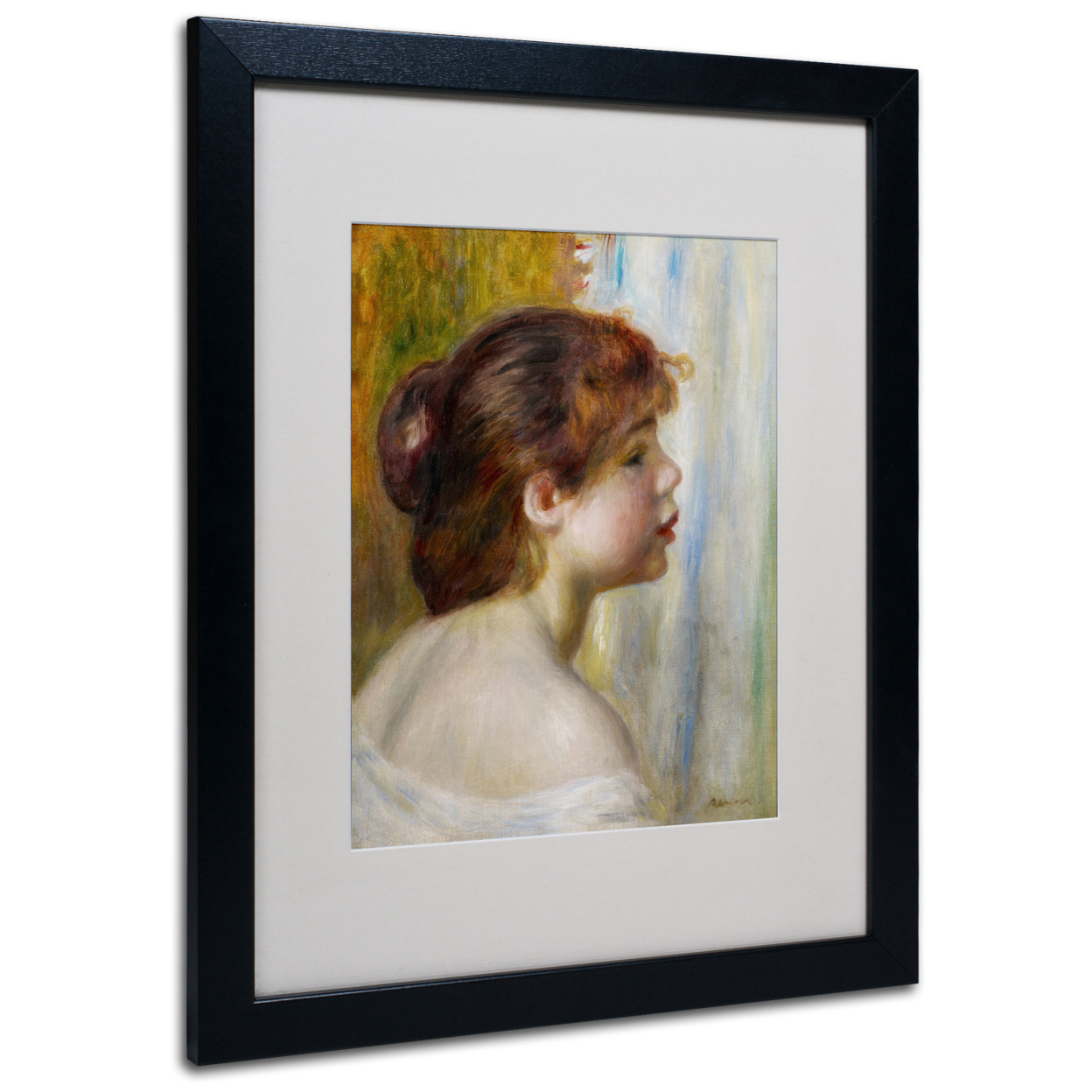 Pierre Renoir 'Head Of A Young Woman' Black Wooden Framed Art 18 X 22 Inches