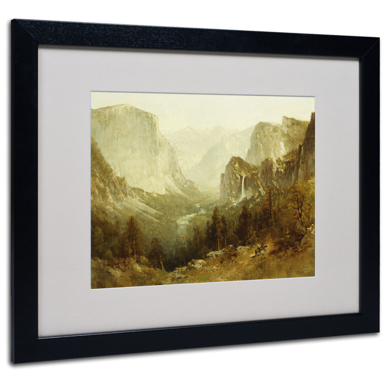 Thomas Hill 'Hunting In Yosemite 1890' Black Wooden Framed Art 18 X 22 Inches