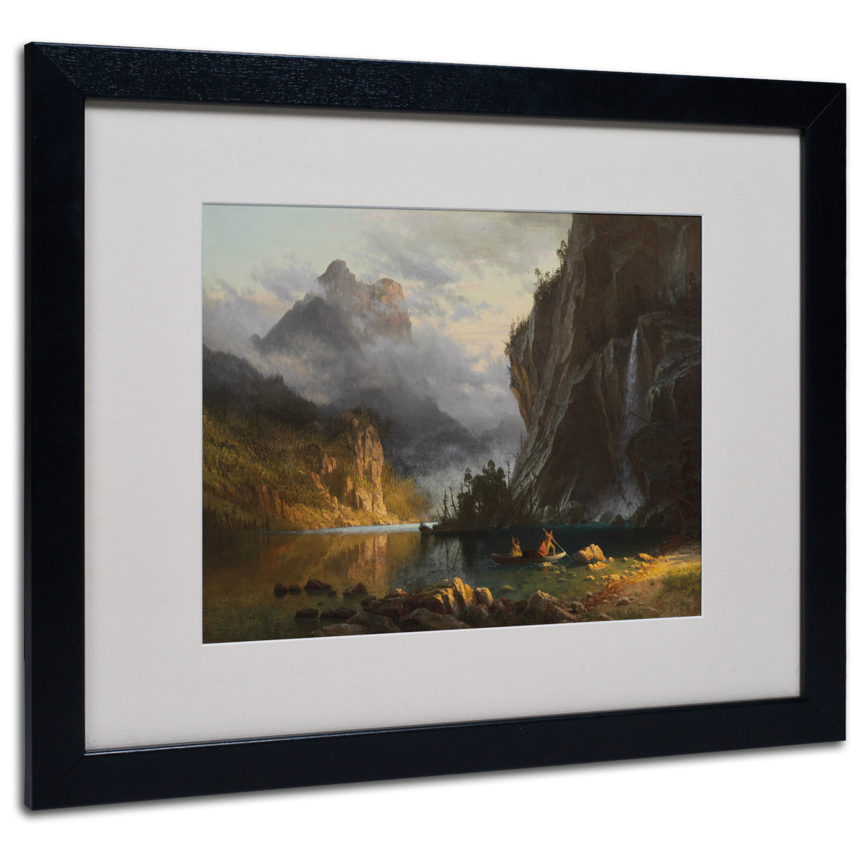 Albert Bierstadt 'Indians Spear Fishing' Black Wooden Framed Art 18 X 22 Inches