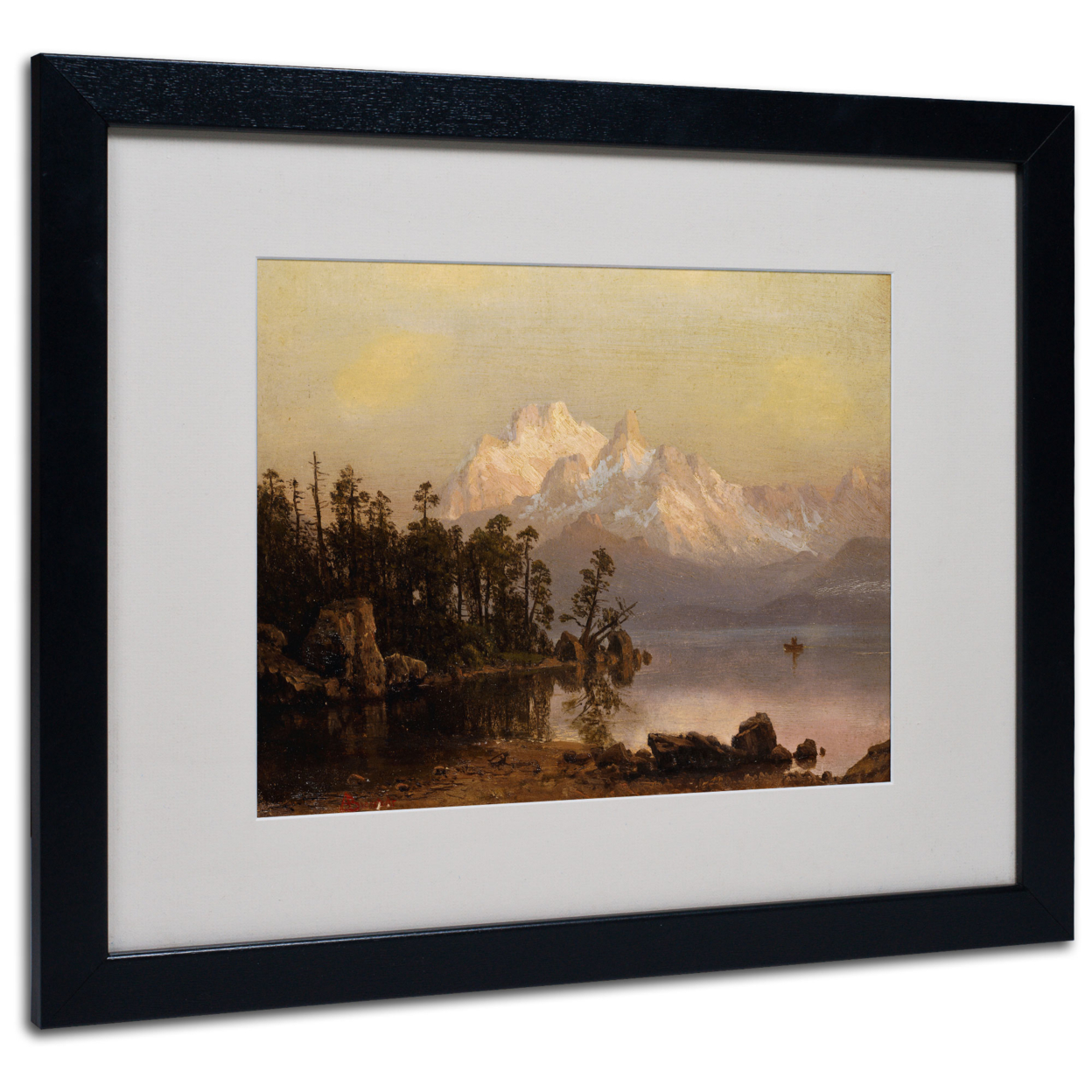Albert Bierstadt 'Mountain Canoeing' Black Wooden Framed Art 18 X 22 Inches