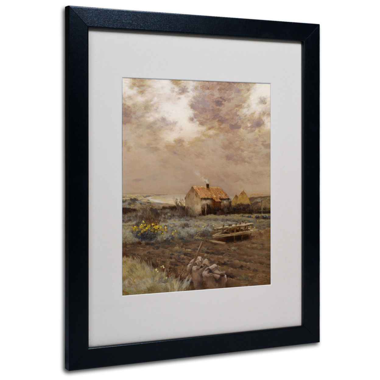 Jean Cazin 'Landscape 1880' Black Wooden Framed Art 18 X 22 Inches