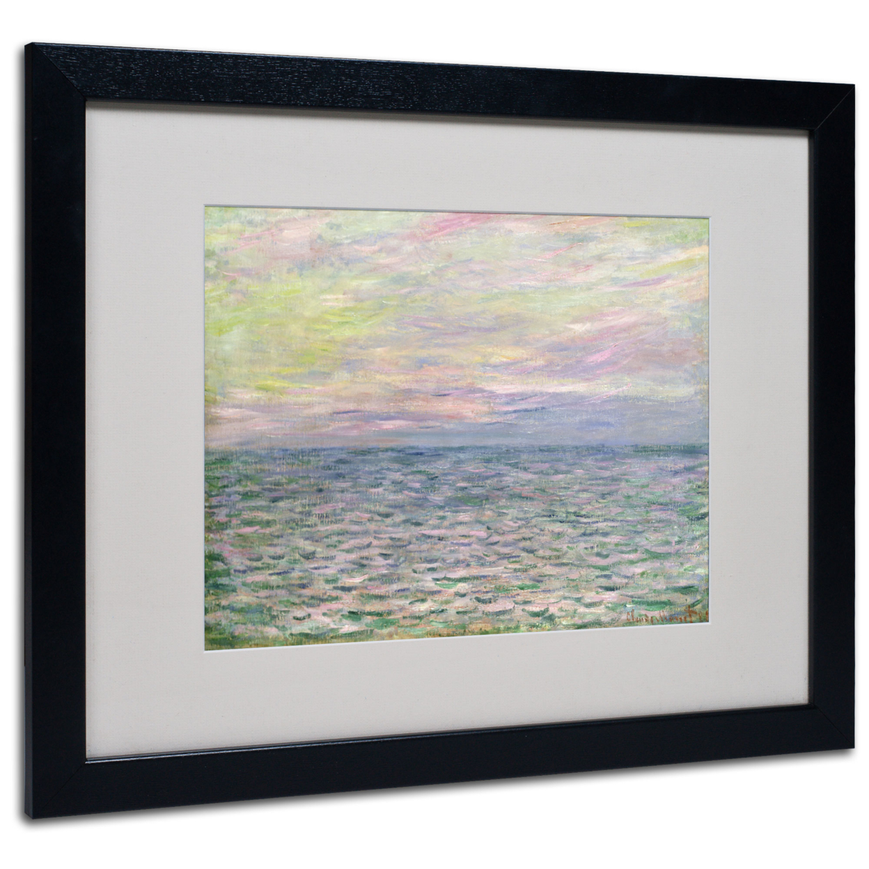 Claude Monet 'Coucher De Soleil A Pourvil' Black Wooden Framed Art 18 X 22 Inches