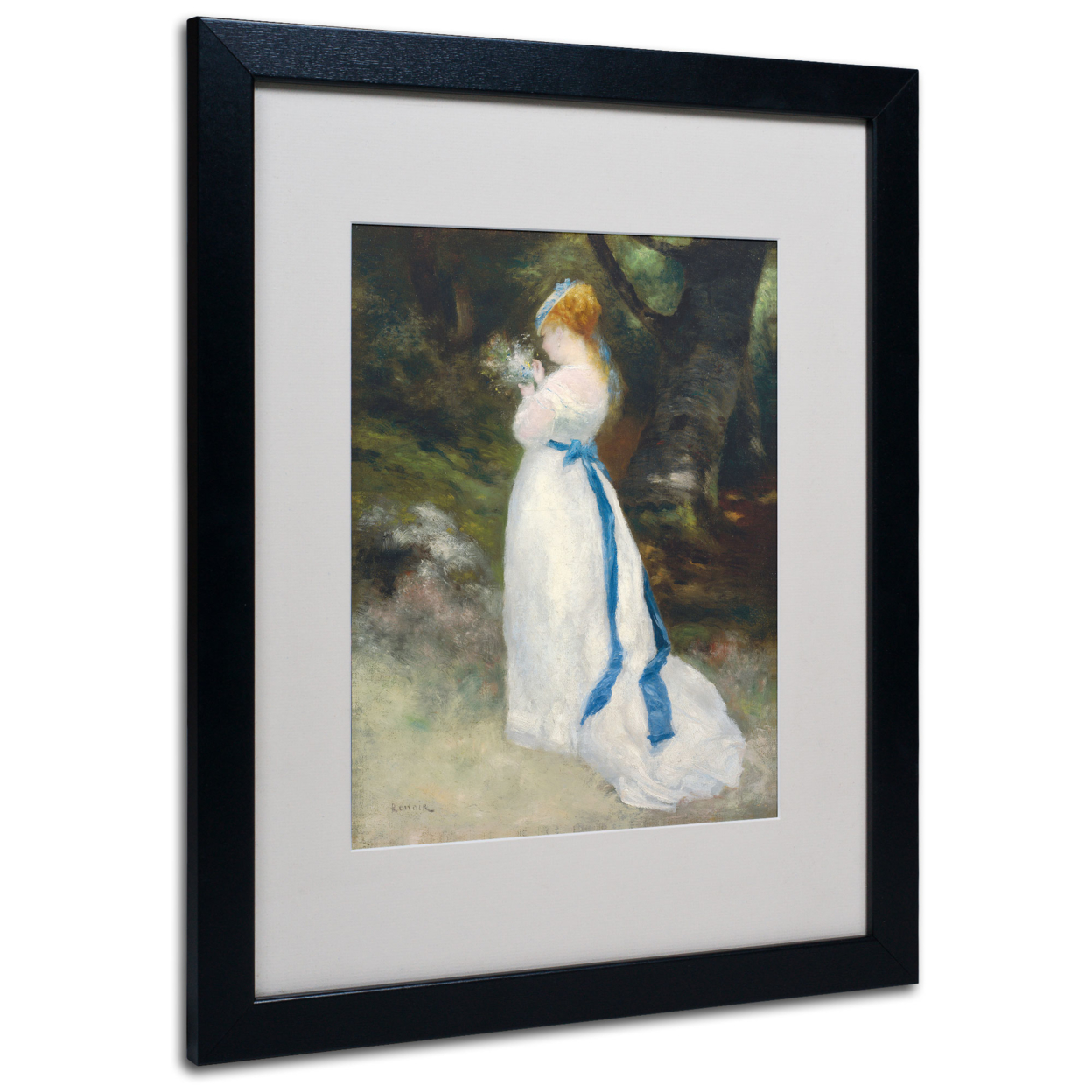 Pierre Renoir 'Lady In White' Black Wooden Framed Art 18 X 22 Inches
