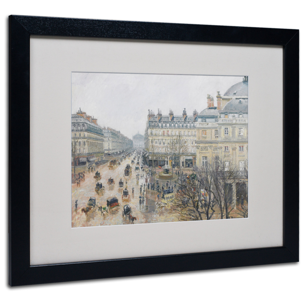 Camille Pissarro 'Place Du Theatre' Black Wooden Framed Art 18 X 22 Inches