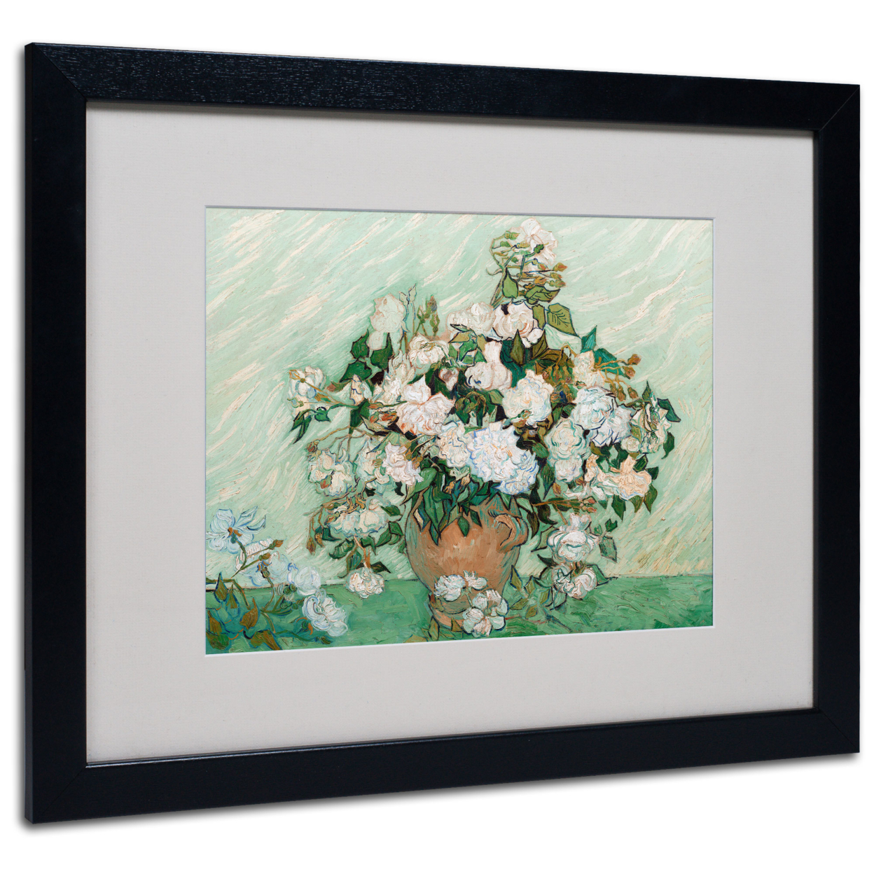 Vincent Van Gogh 'Roses 1890' Black Wooden Framed Art 18 X 22 Inches