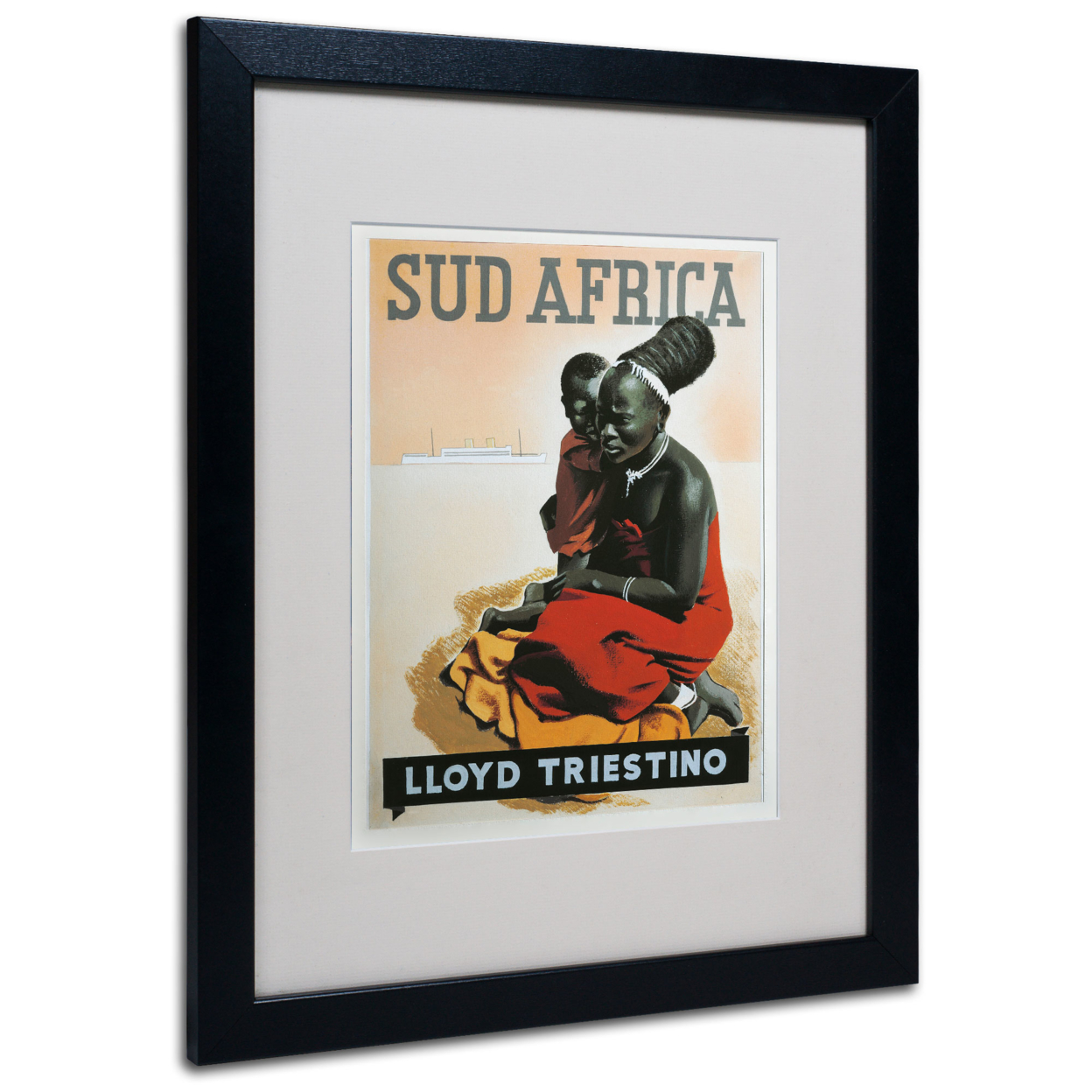 South Africa Lloyd Triestino 1930' Black Wooden Framed Art 18 X 22 Inches