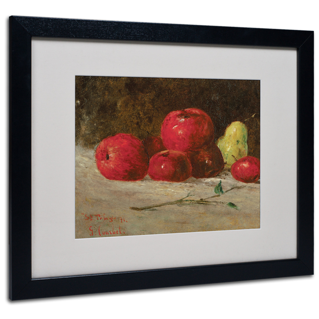 Gustave Courbet 'Apples And Pears' Black Wooden Framed Art 18 X 22 Inches