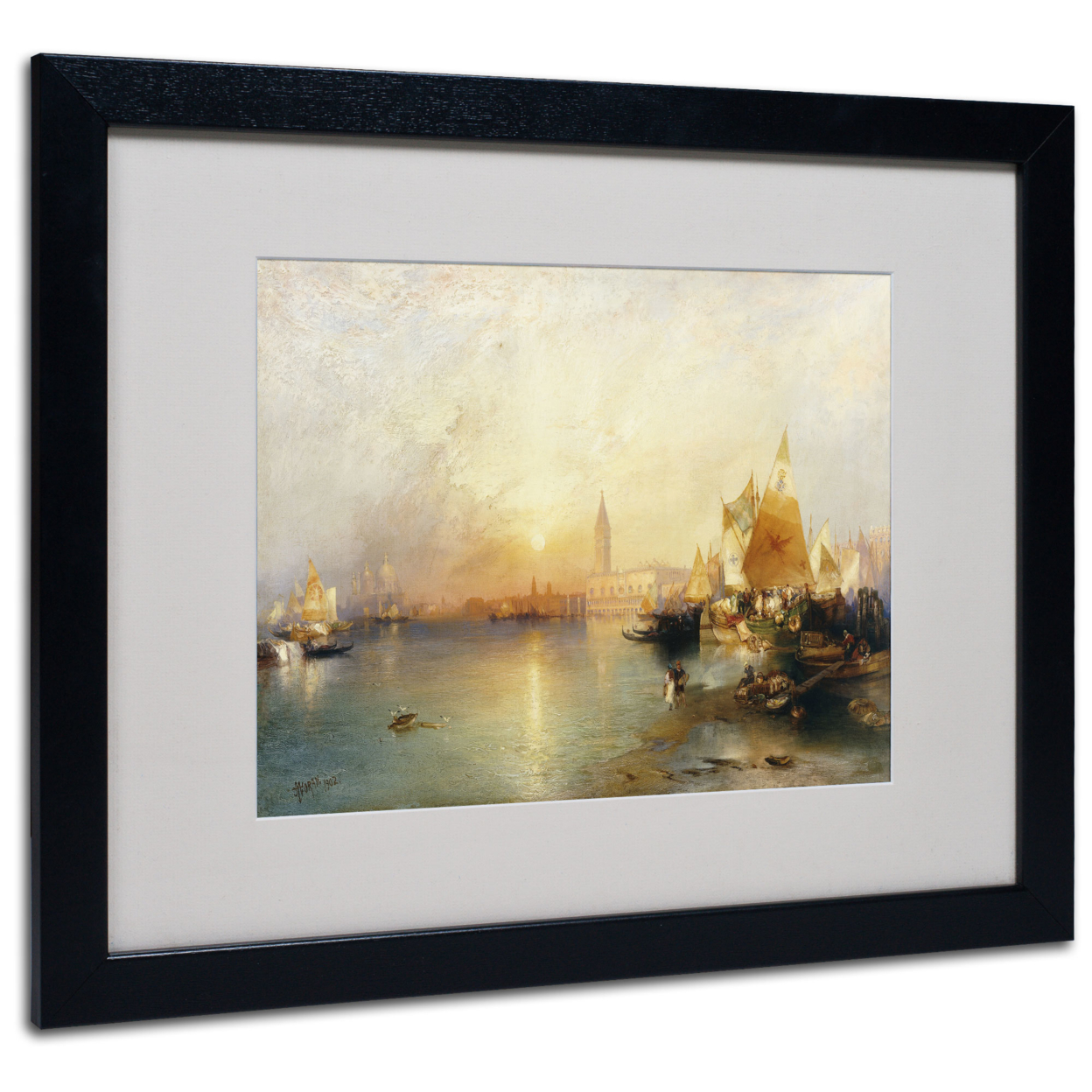Thomas Moran 'Sunset Venice 1902' Black Wooden Framed Art 18 X 22 Inches