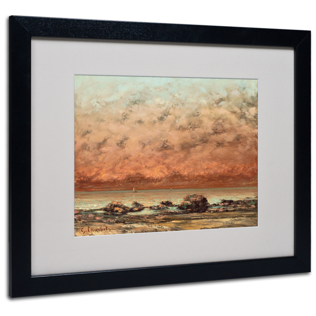 Gustave Courbet 'Black Rocks At Trouville' Black Wooden Framed Art 18 X 22 Inches