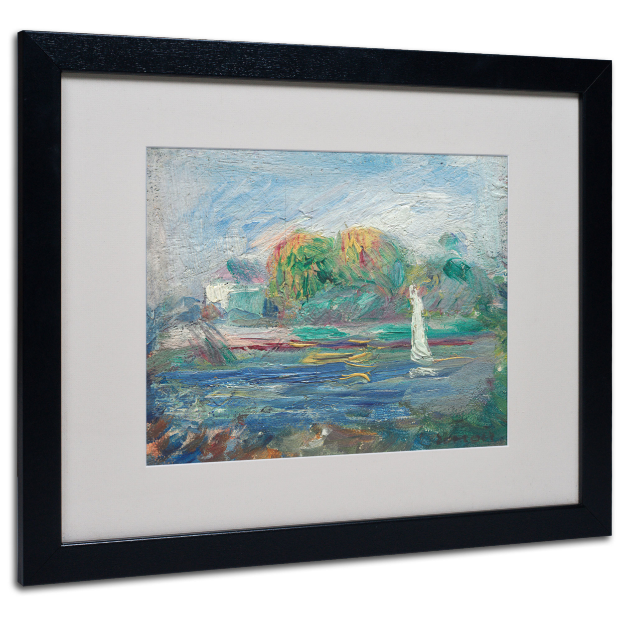 Pierre Renoir 'The Blue River 1890-1900' Black Wooden Framed Art 18 X 22 Inches