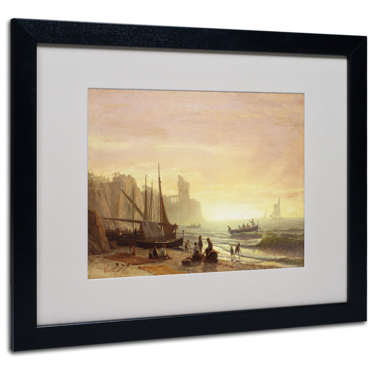 Albert Bierstadt 'The Fishing Fleet 1862' Black Wooden Framed Art 18 X 22 Inches