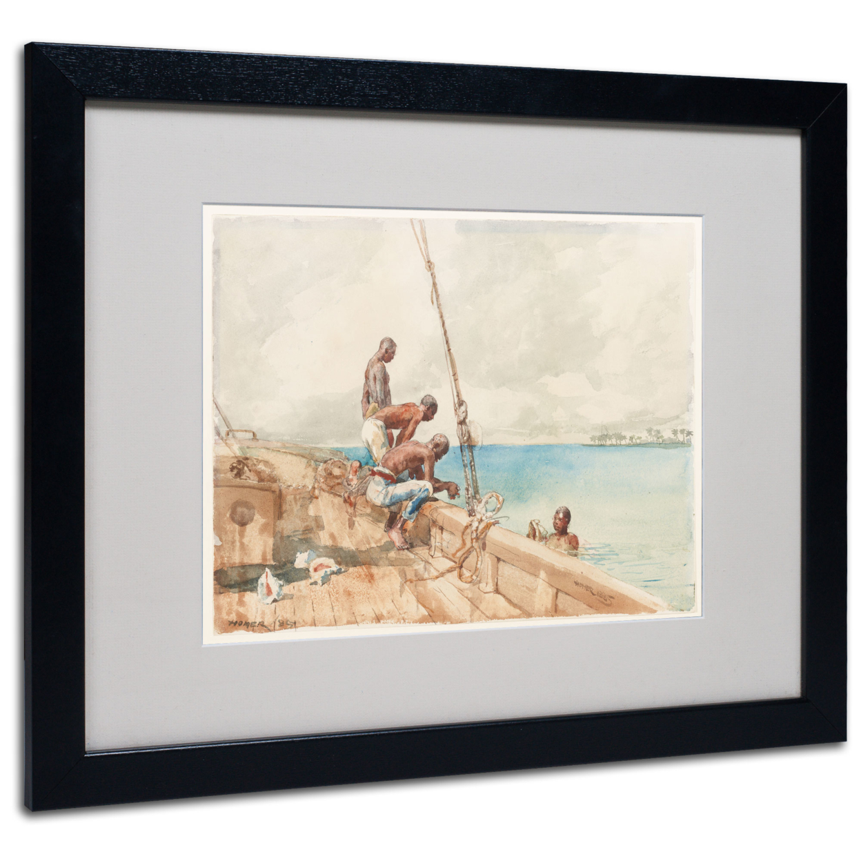 Winslow Homer 'The Conch Divers 1885' Black Wooden Framed Art 18 X 22 Inches