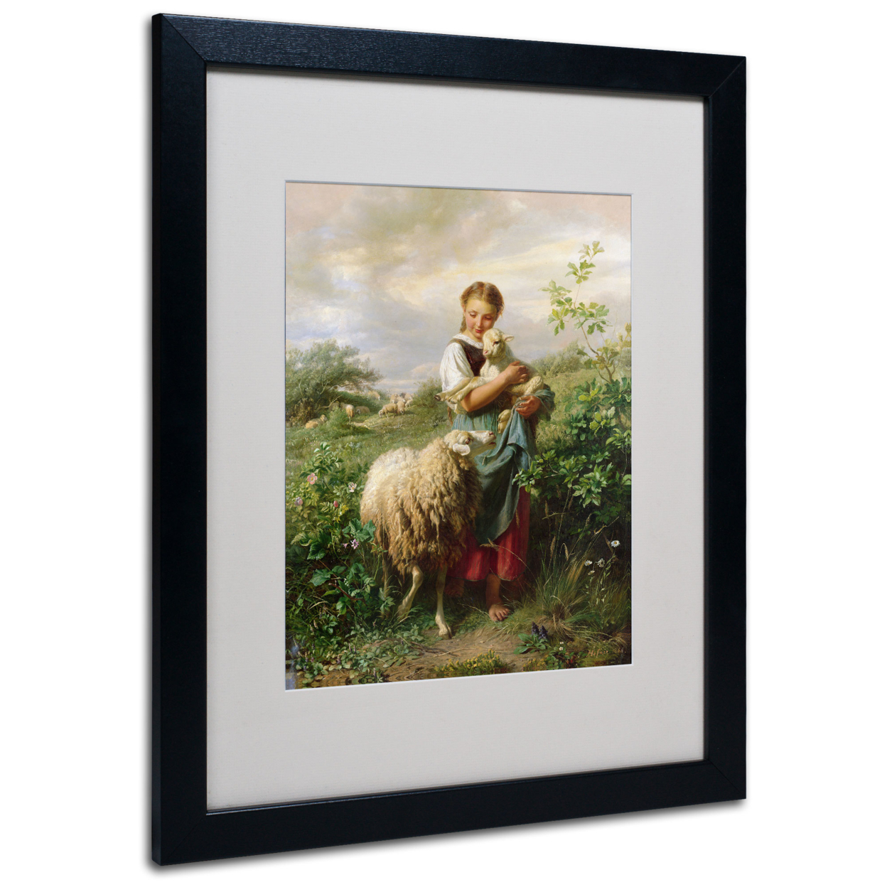 Johann Hofner 'The Shepherdess 1866' Black Wooden Framed Art 18 X 22 Inches