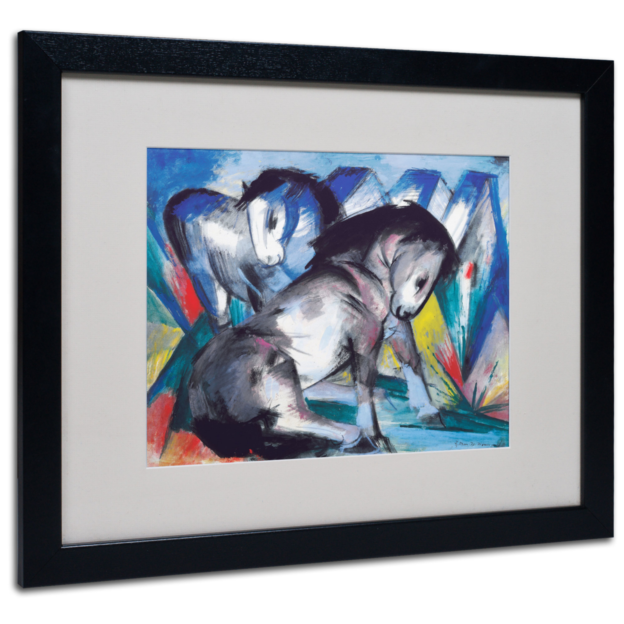 Franz Marc 'Two Horses 1913' Black Wooden Framed Art 18 X 22 Inches