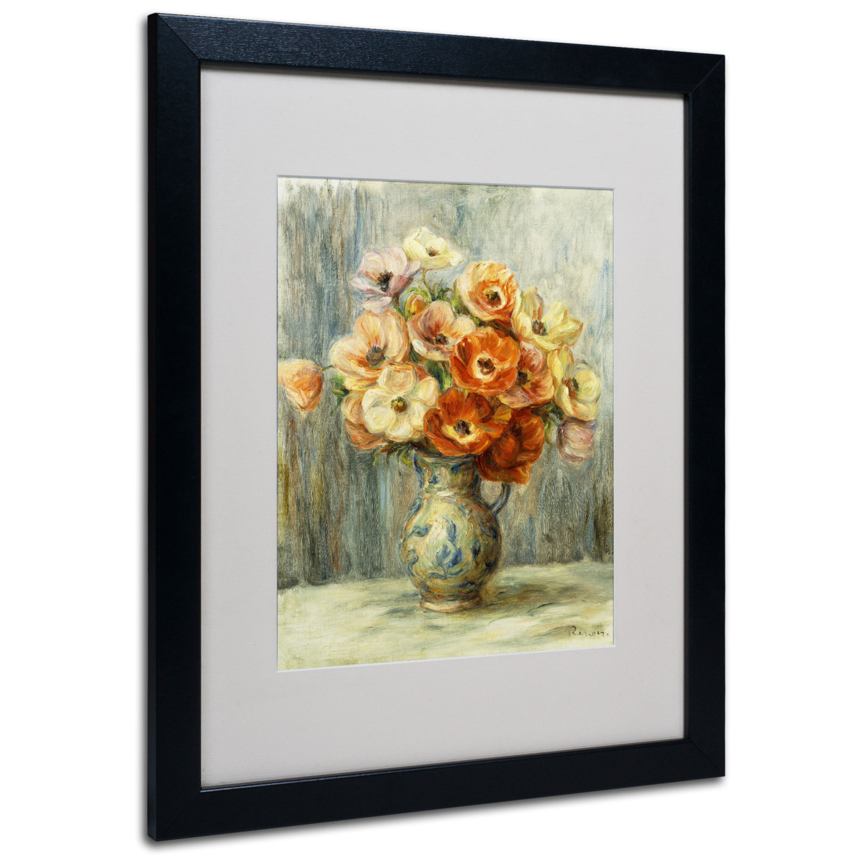 Pierre Renoir 'Vase D'Anemones' Black Wooden Framed Art 18 X 22 Inches