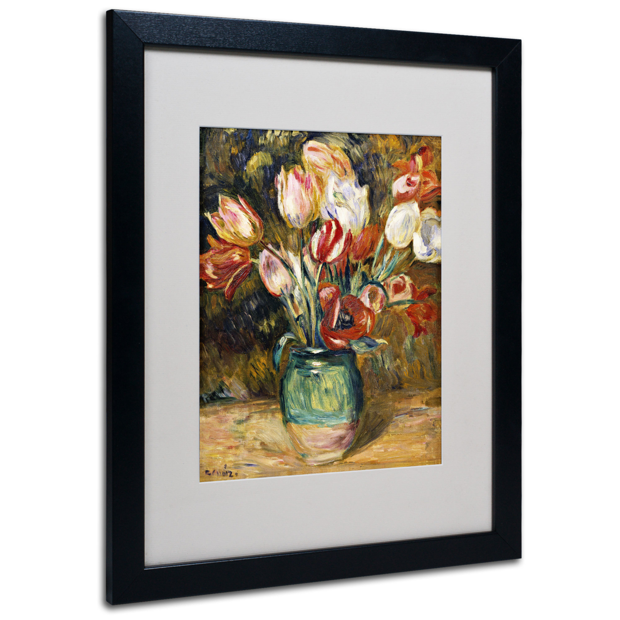 Pierre Renoir 'Vase De Fleurs 1888-89' Black Wooden Framed Art 18 X 22 Inches