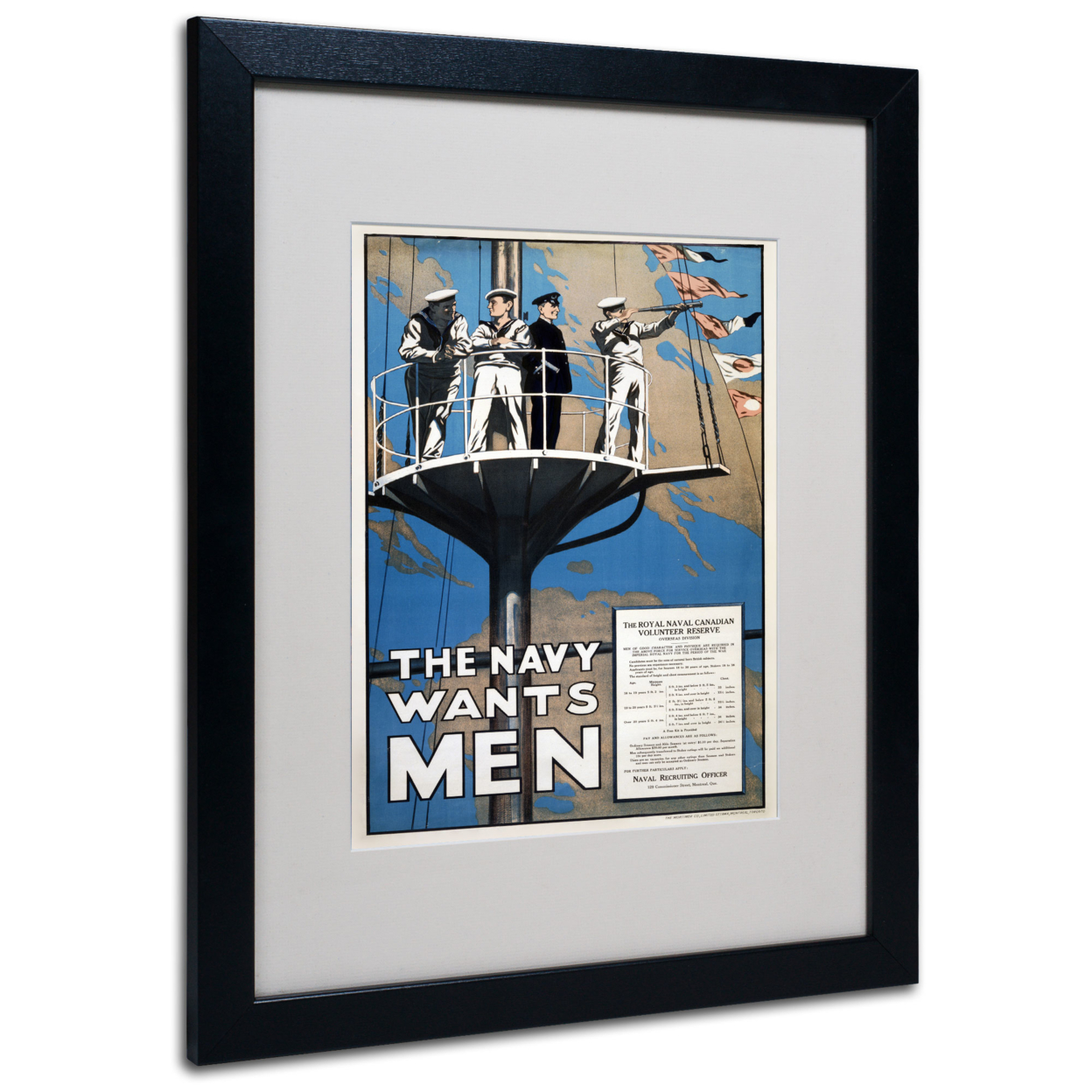 Recruitment Poster For The Canadian Navy' Black Wooden Framed Art 18 X 22 Inches