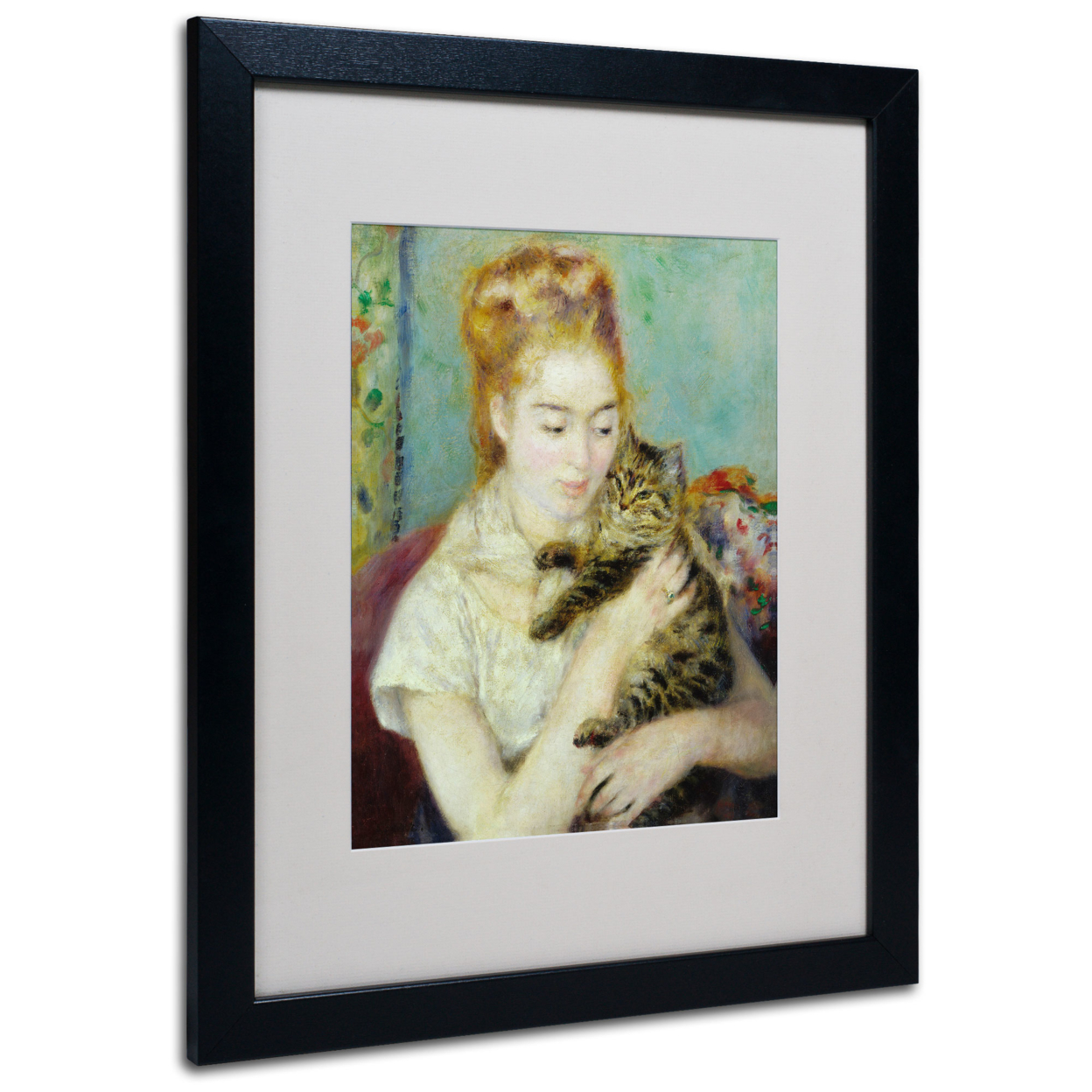 Pierre Renoir 'Woman With A Cat 1875' Black Wooden Framed Art 18 X 22 Inches
