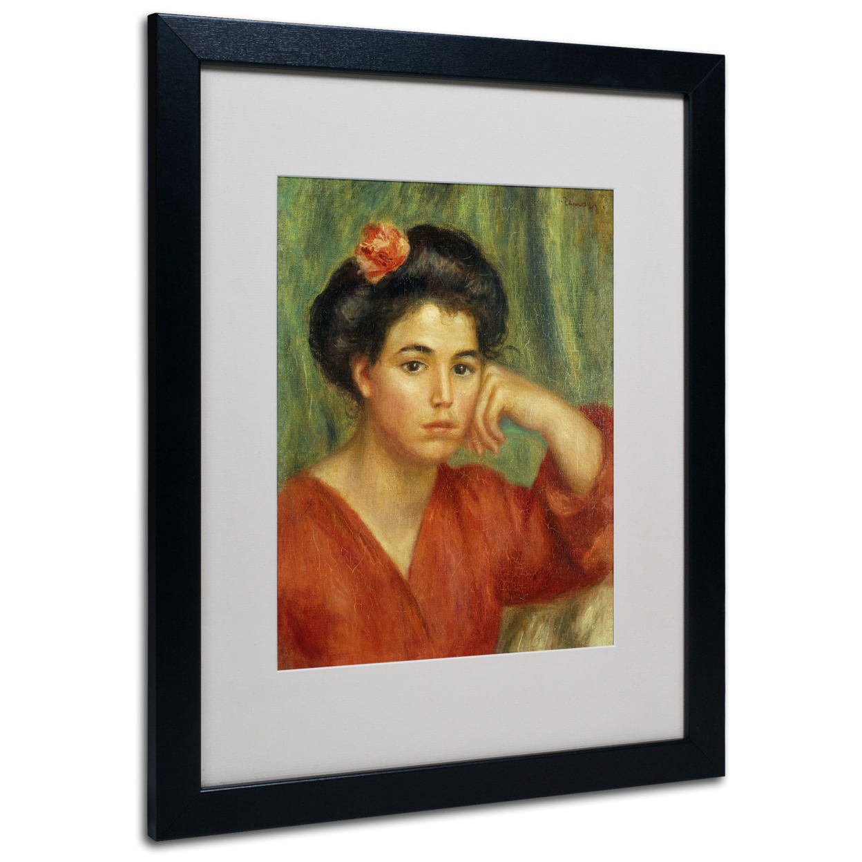 Pierre Renoir 'Young Woman With A Rose' Black Wooden Framed Art 18 X 22 Inches
