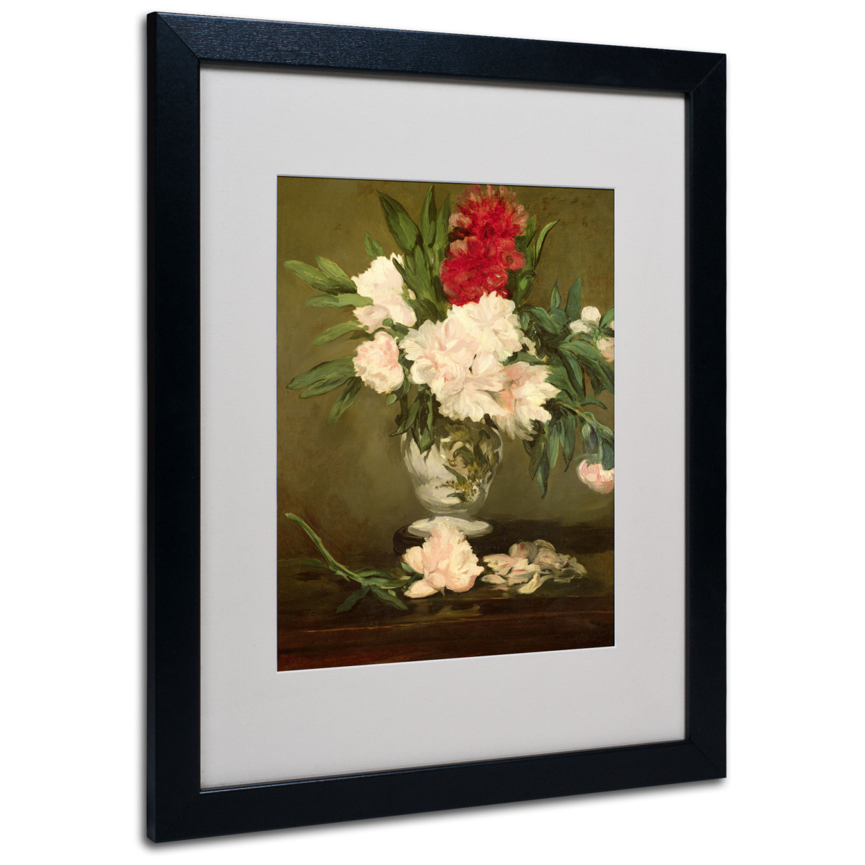 Edouard Manet 'Vase Of Peonies 1864' Black Wooden Framed Art 18 X 22 Inches