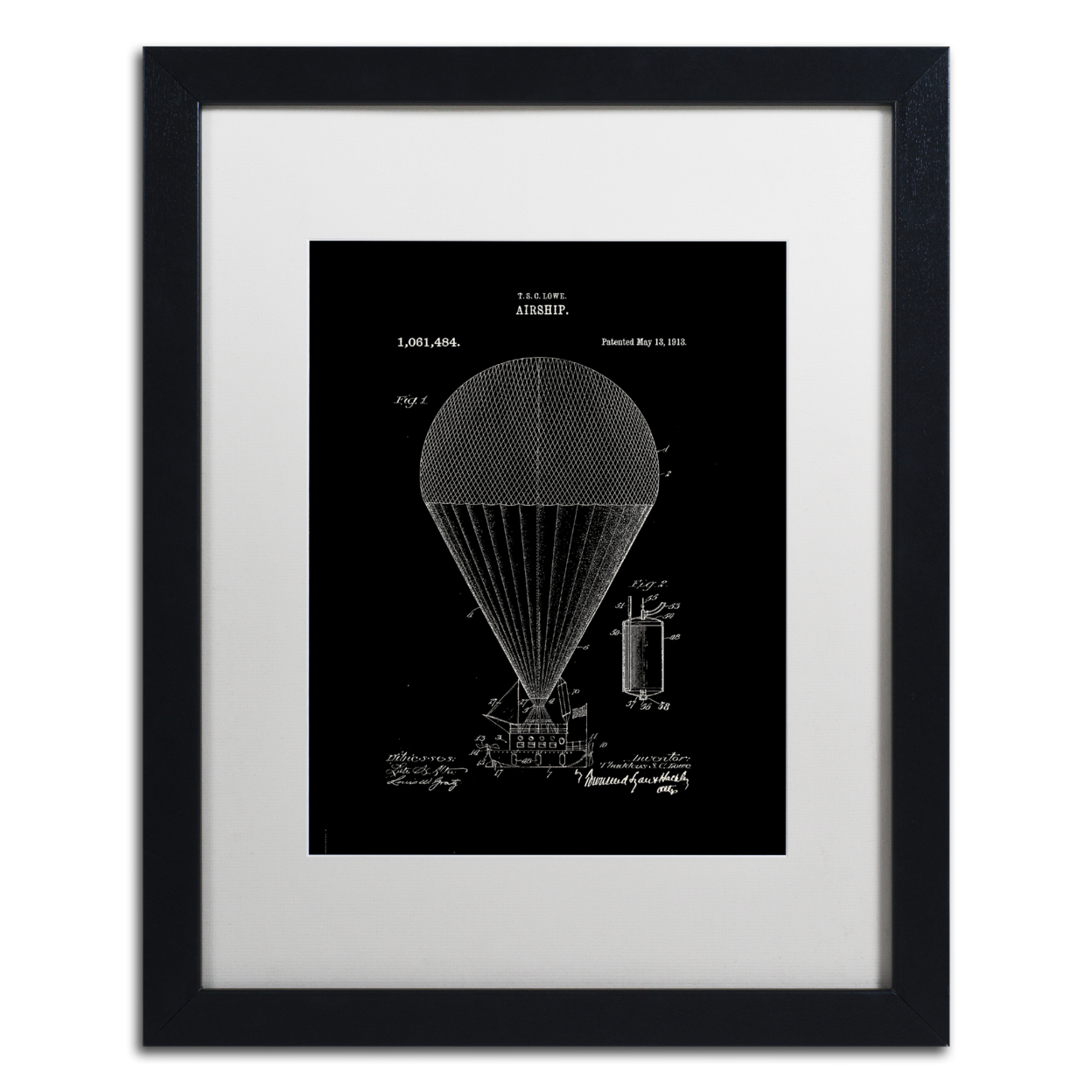 Claire Doherty 'Airship Patent 1913 Black' Black Wooden Framed Art 18 X 22 Inches