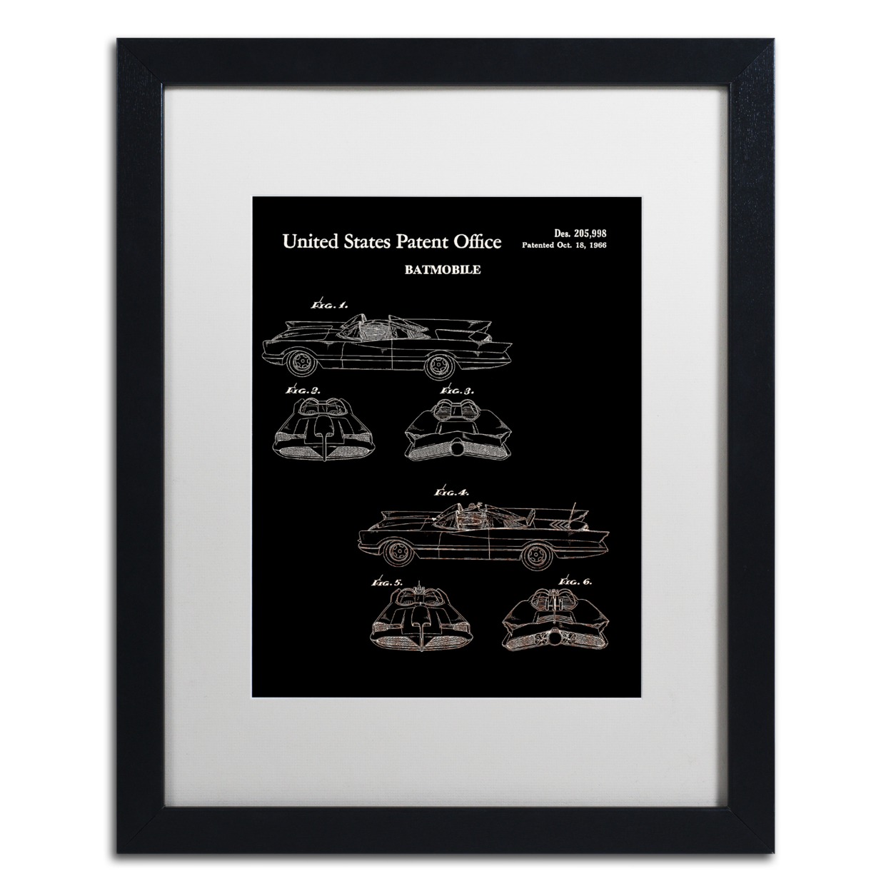 Claire Doherty 'Batmobile Car Patent 1966 Black' Black Wooden Framed Art 18 X 22 Inches
