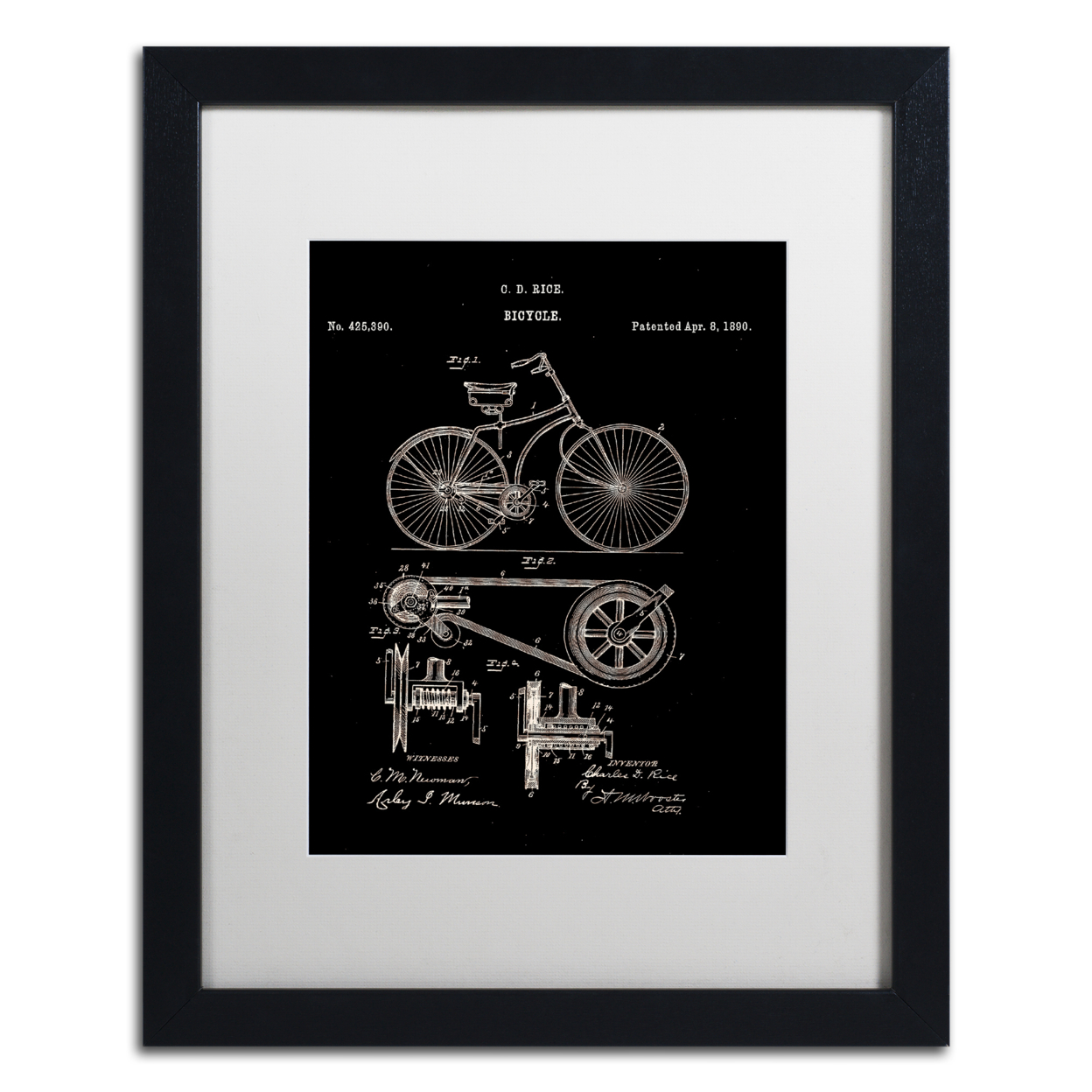 Claire Doherty 'Bicycle Patent 1890 Black' Black Wooden Framed Art 18 X 22 Inches