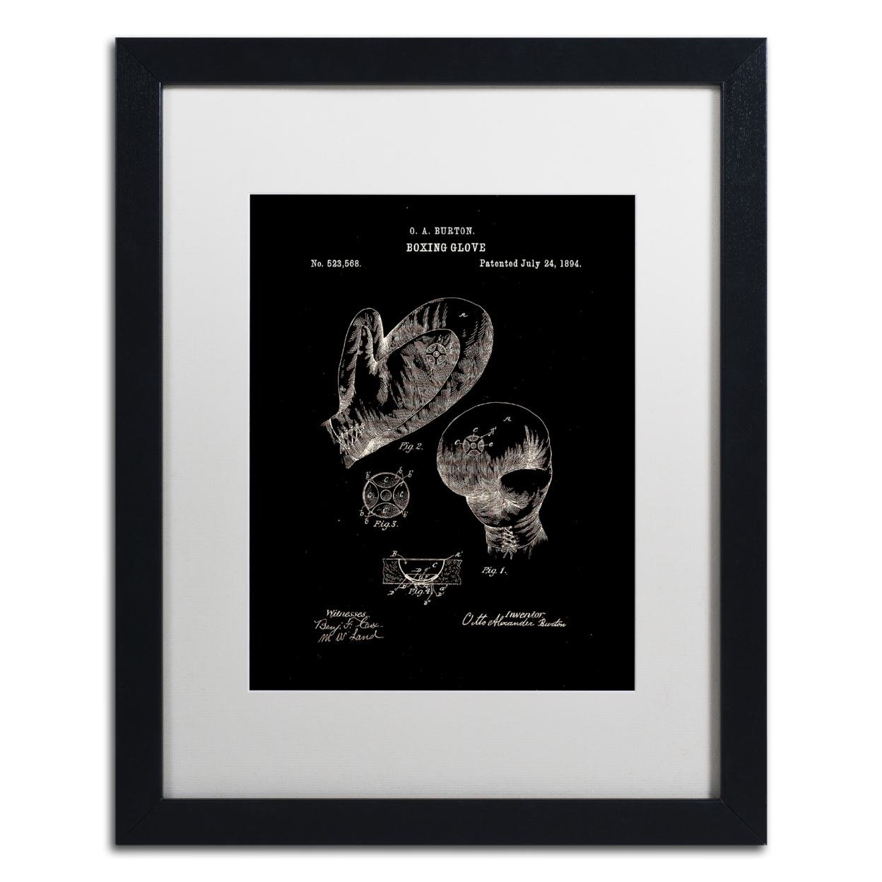 Claire Doherty 'Boxing Gloves Patent 1894 Black' Black Wooden Framed Art 18 X 22 Inches