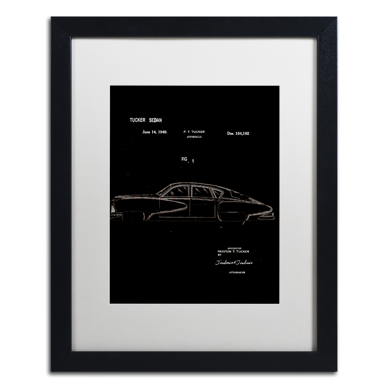 Claire Doherty 'Tucker Sedan Patent 1949 Black' Black Wooden Framed Art 18 X 22 Inches