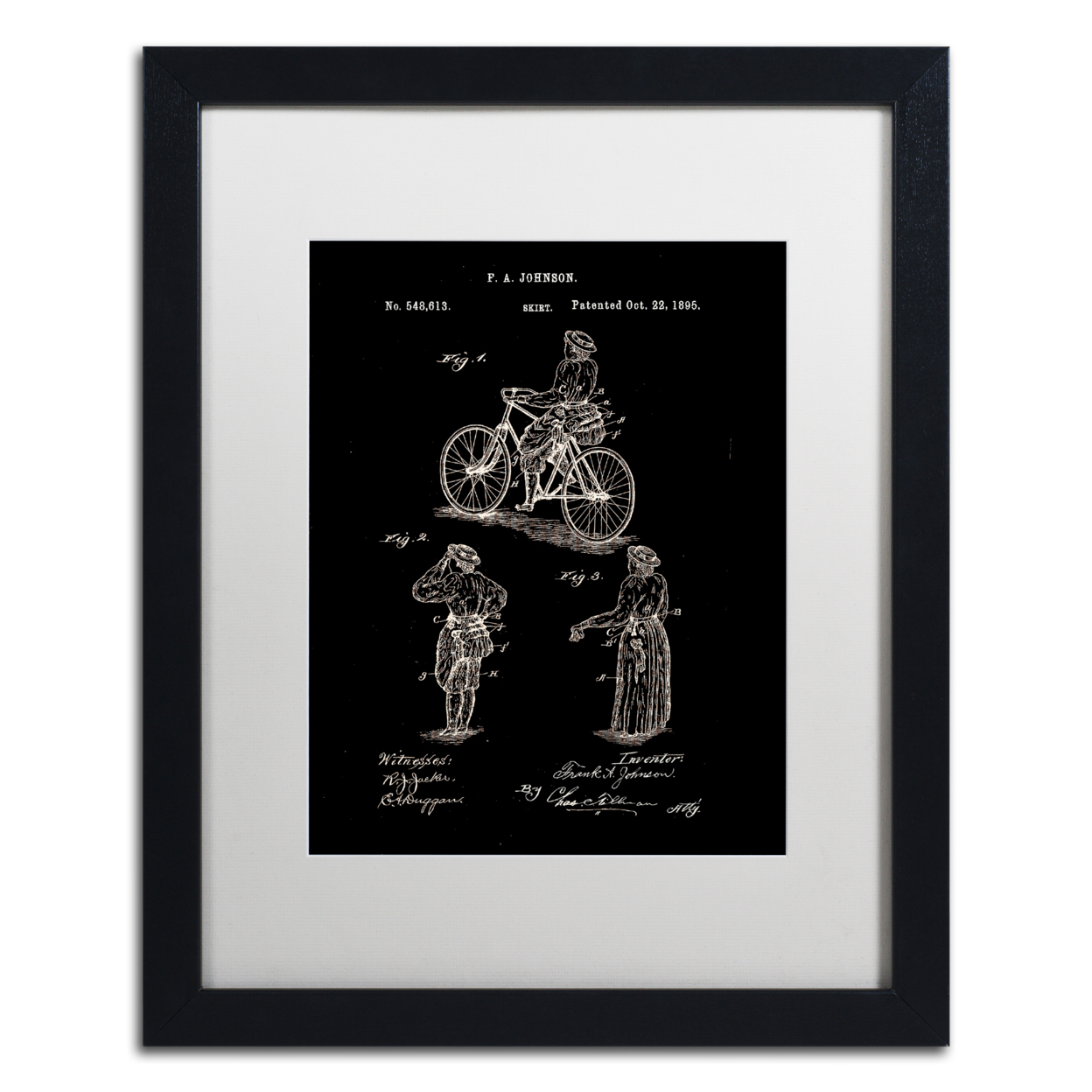 Claire Doherty 'Cycling Skirt Patent 1885 Black' Black Wooden Framed Art 18 X 22 Inches