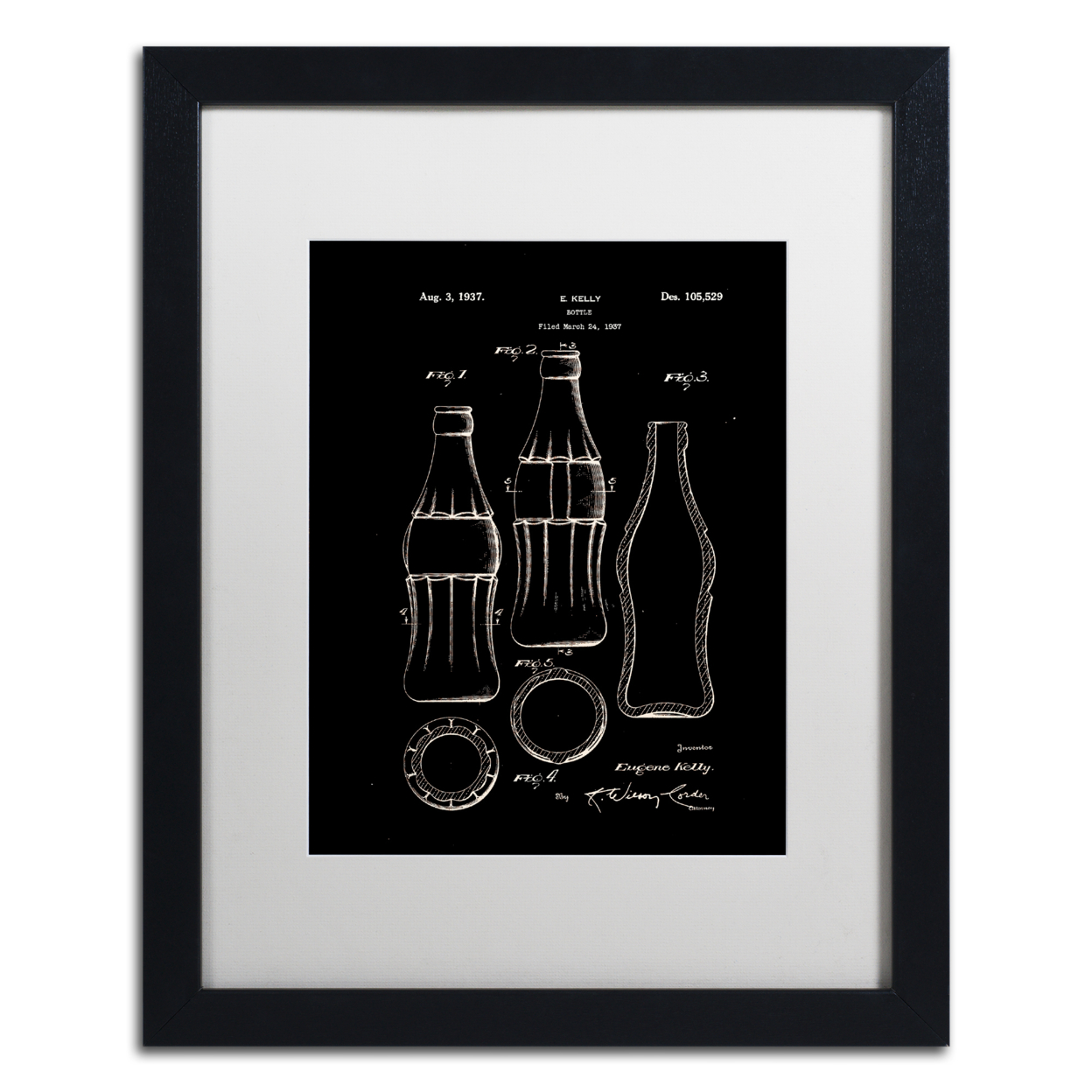 Claire Doherty 'Coca Cola Bottle Patent 1937 Black' Black Wooden Framed Art 18 X 22 Inches