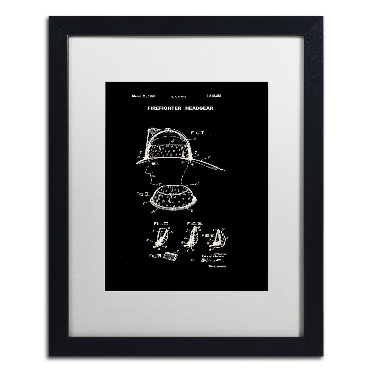 Claire Doherty 'Firefighter Headgear 1926 Black' Black Wooden Framed Art 18 X 22 Inches