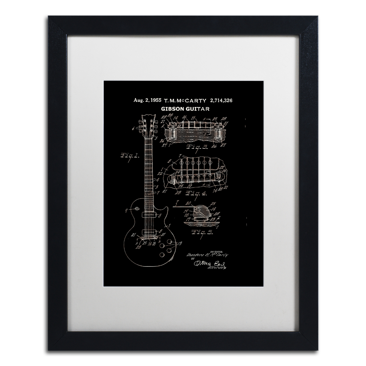 Claire Doherty '1955 Mccarty Gibson Guitar Black' Black Wooden Framed Art 18 X 22 Inches